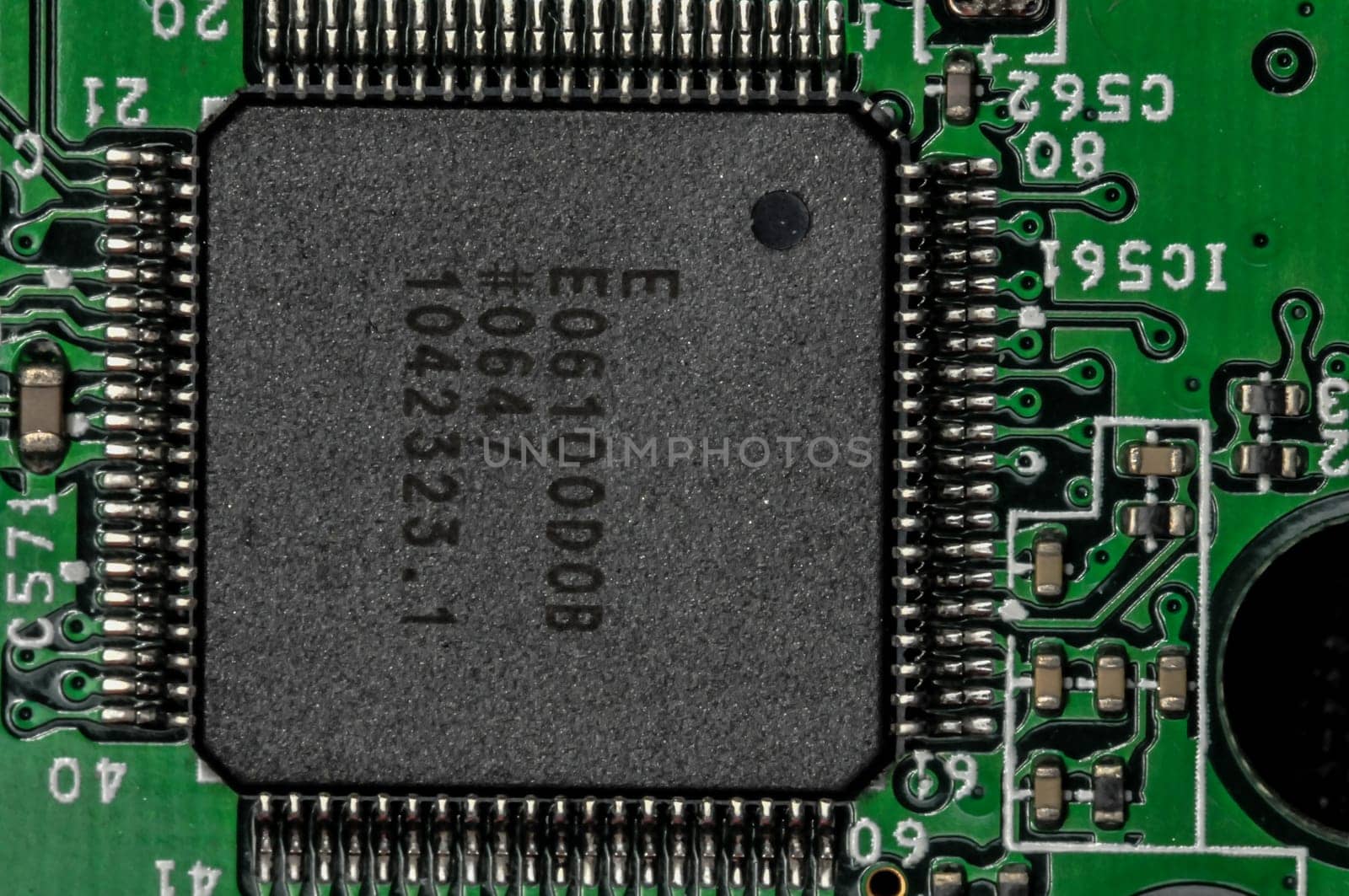 Printed Green Circuit Board With Electrical Components