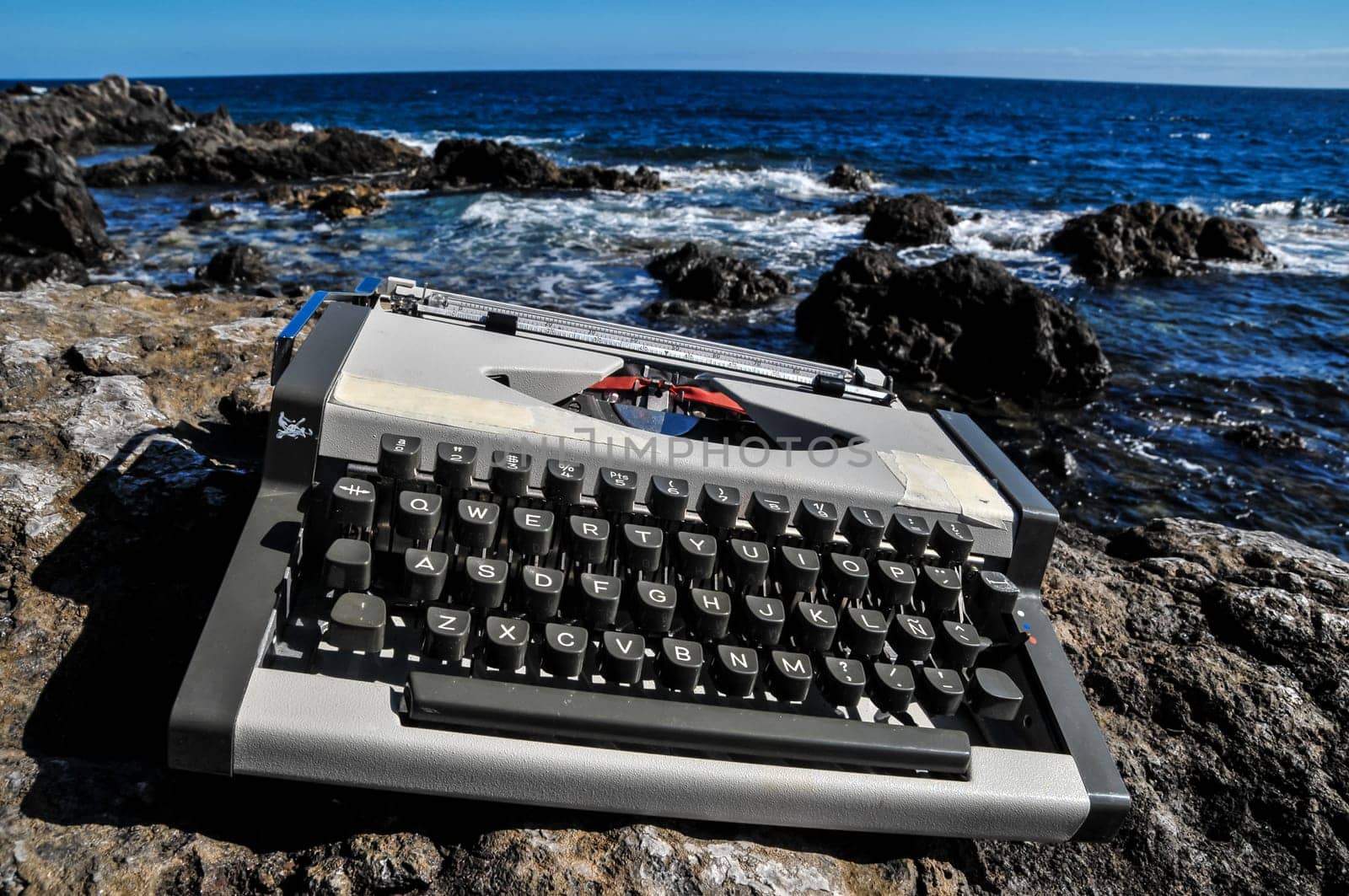 Old Ancient Vintage black and white Travel Typewriter