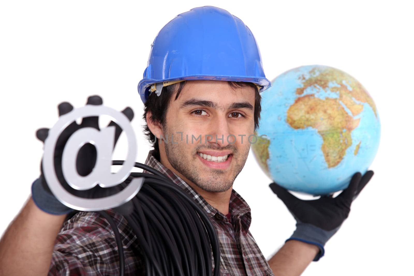 An electrician promoting the internet