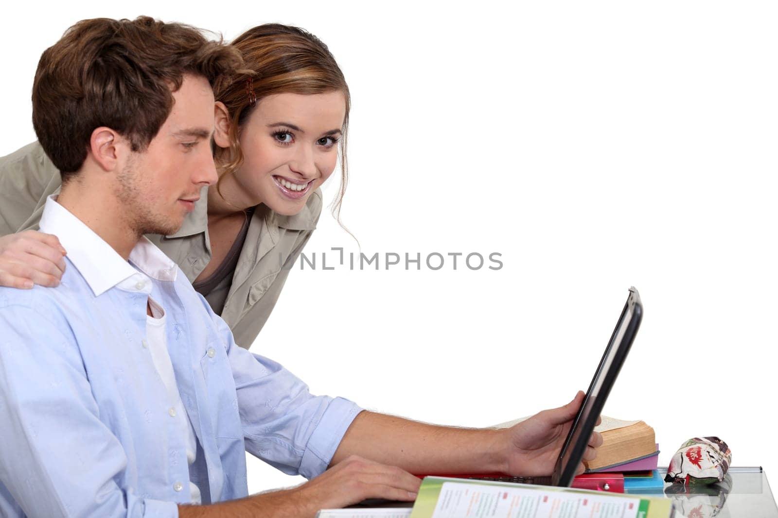 Young couple revising together