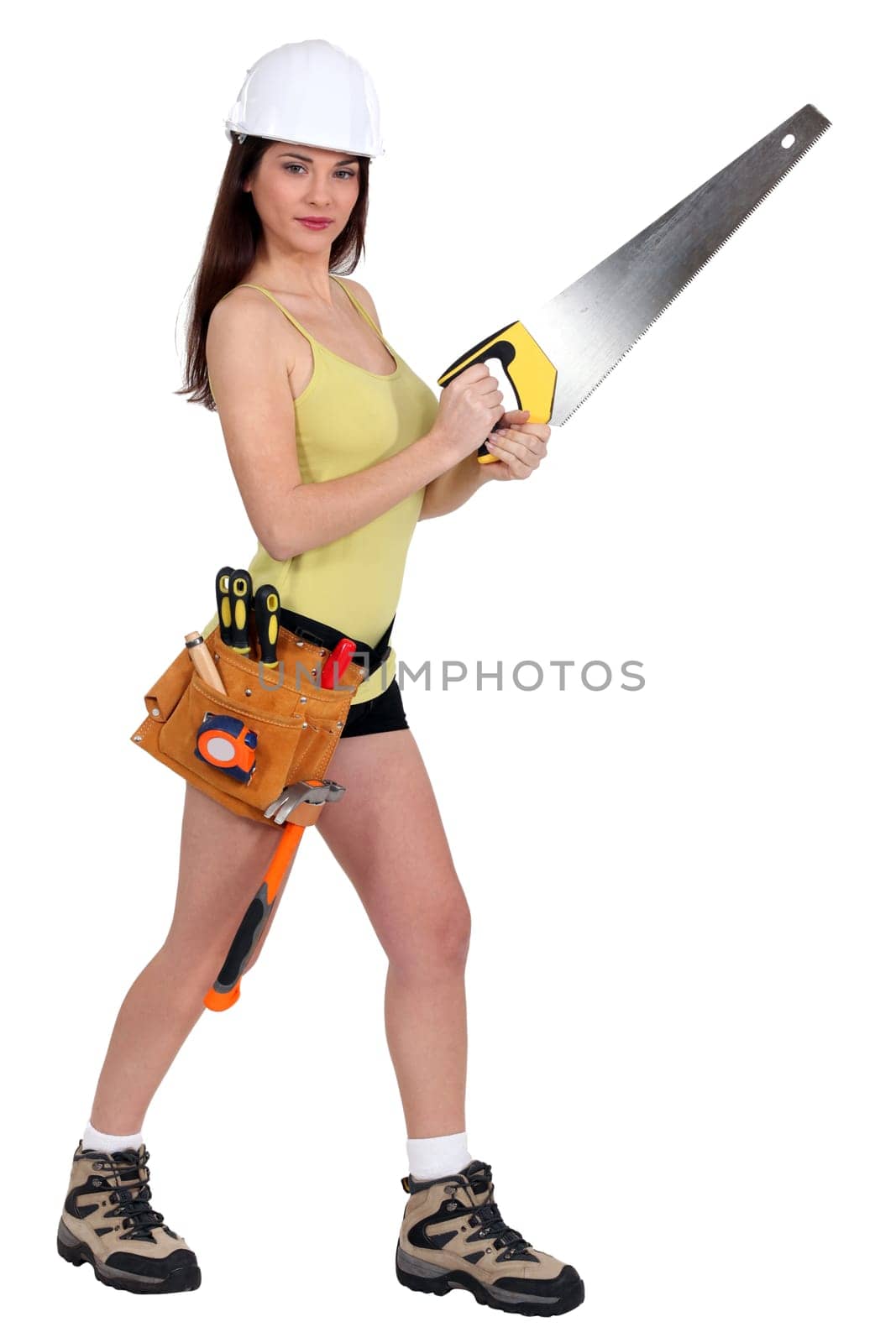 Woman with a handsaw