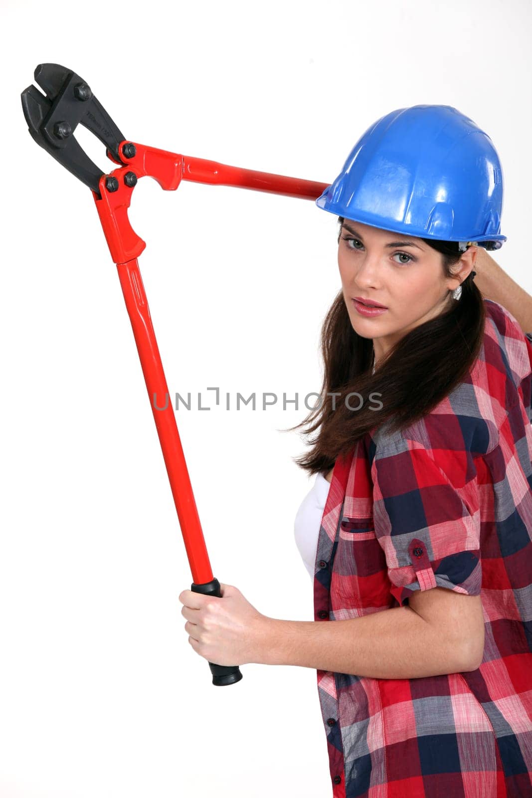 Woman with a pair of bolt cutters