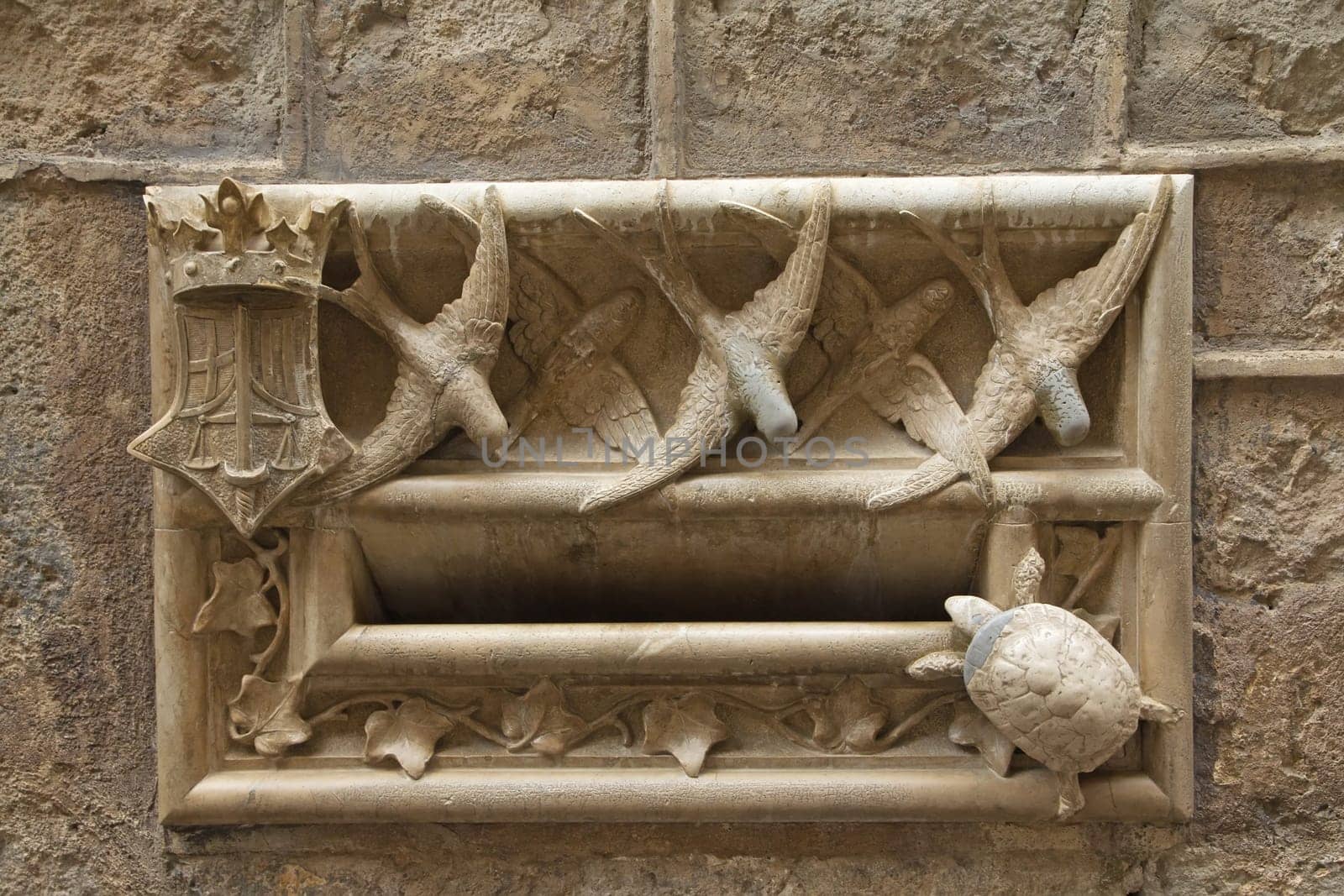 Detailed view of medieval architecture. Barcelona. Catalunya. Spain.