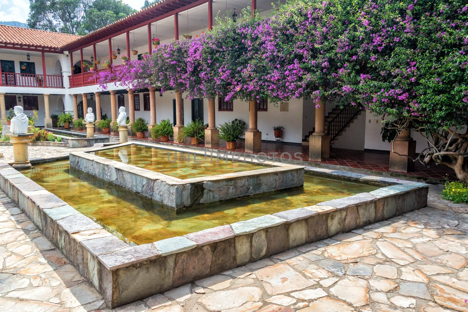 Inner courtyard of La Candelaria Monastery near the town of Raquira in Boyaca, Colombia