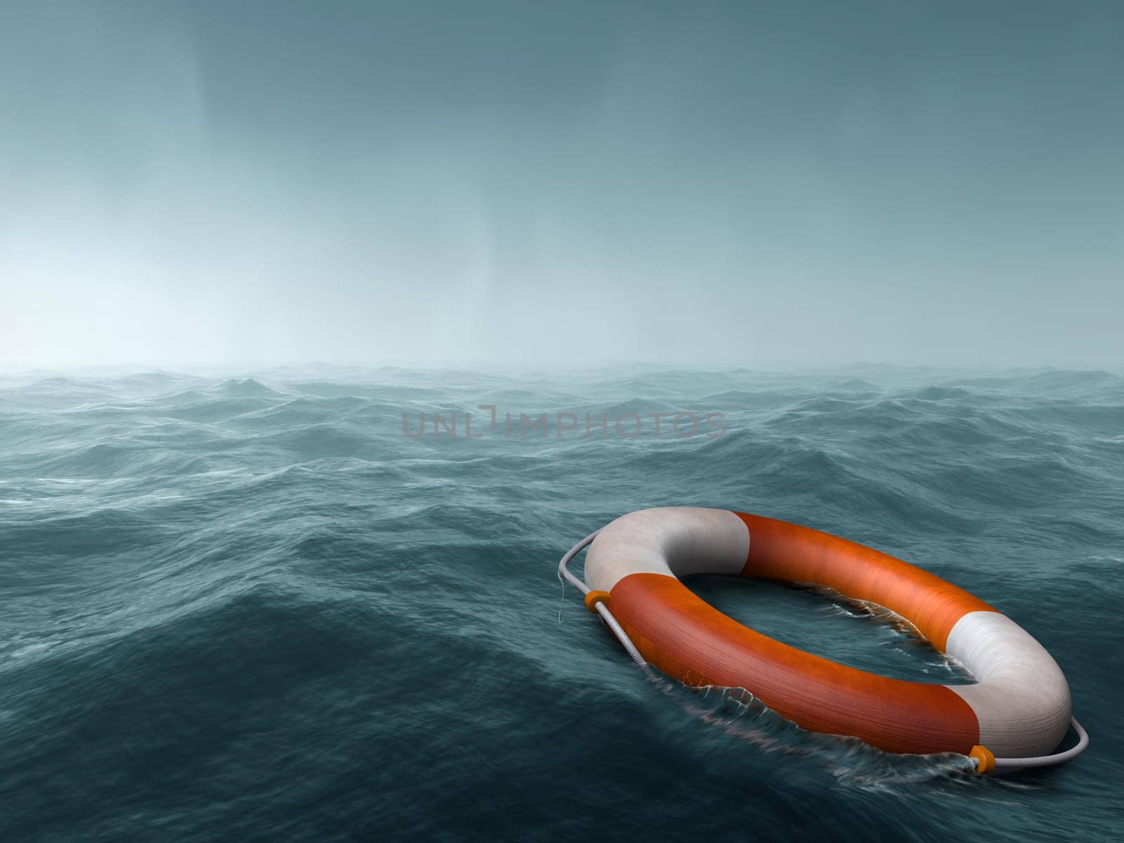 Lifebuoy floating in the vast expanse of sea