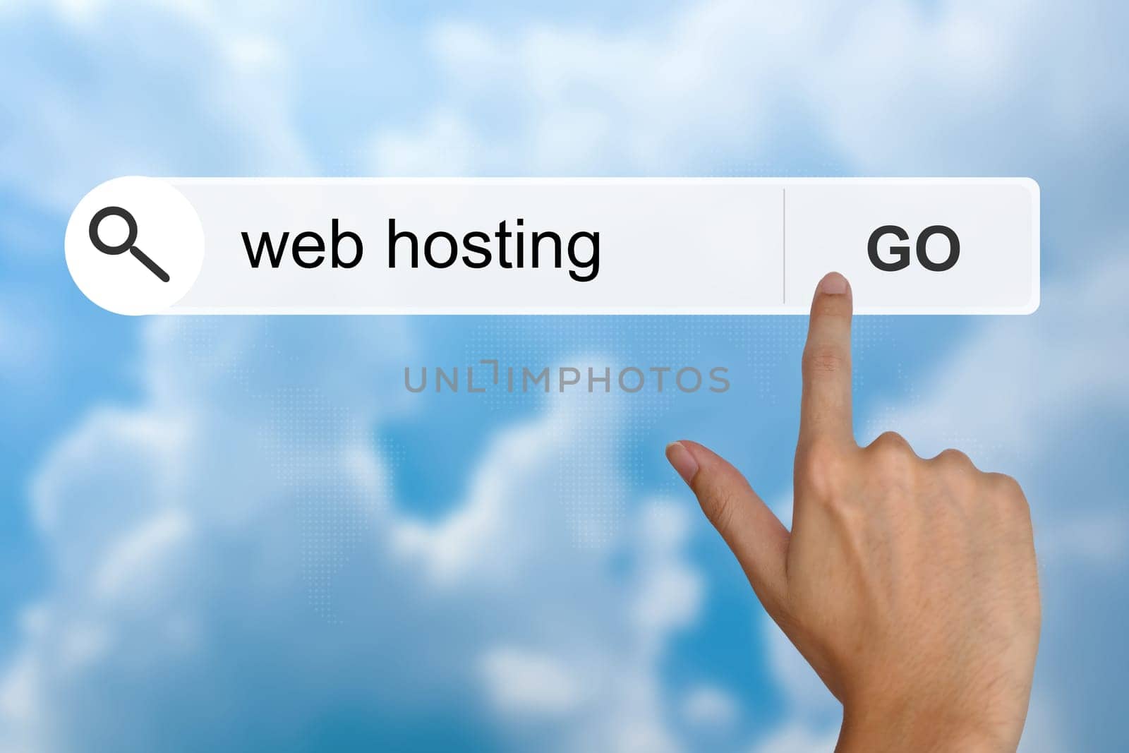 hand click web hosting button on search toolbar
