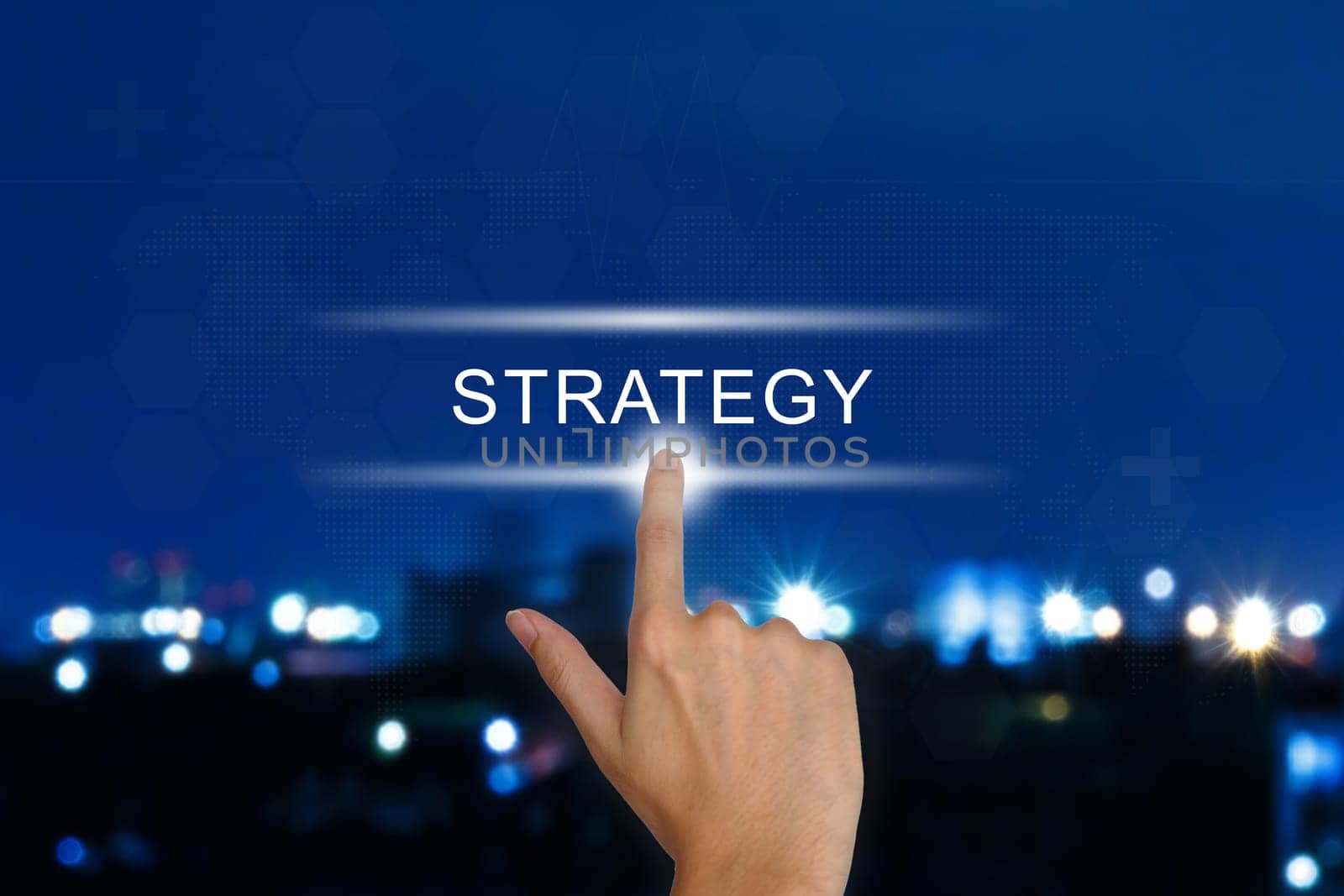 hand clicking strategy button on a touch screen interface