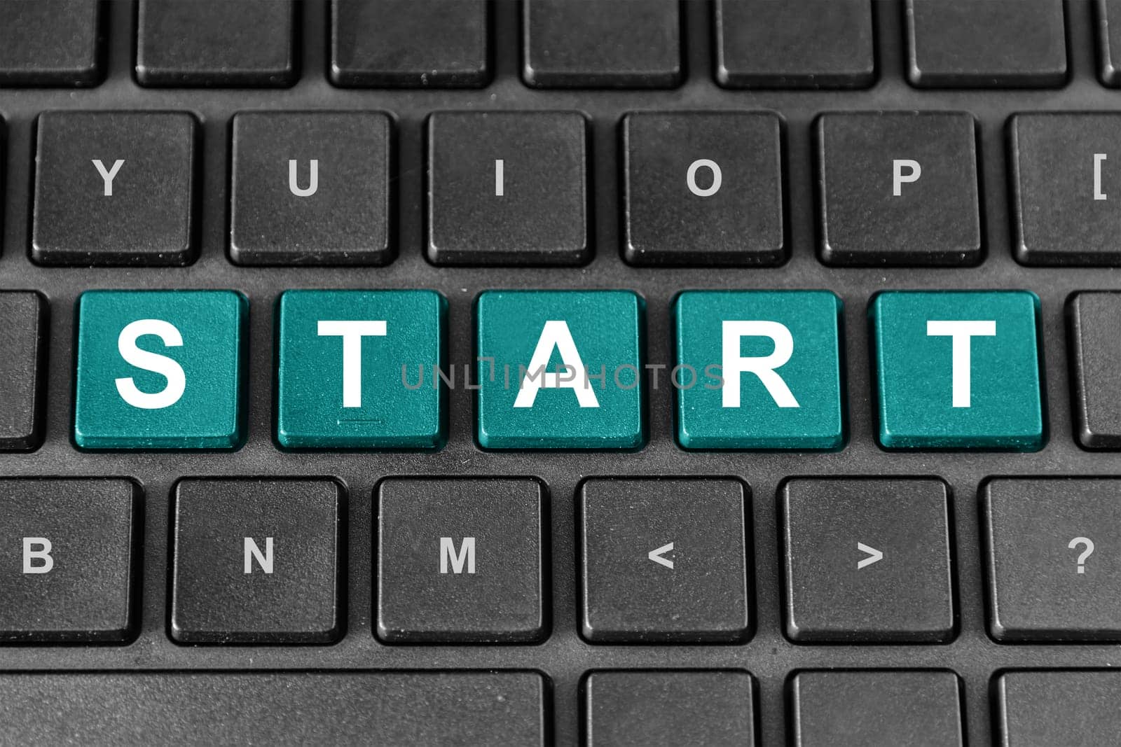 start pastel turquoise word on keyboard