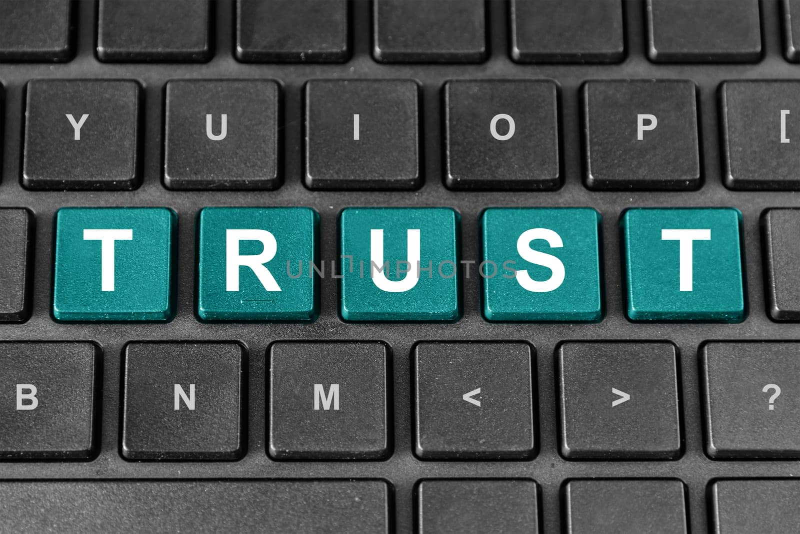 trust pastel turquoise word on keyboard