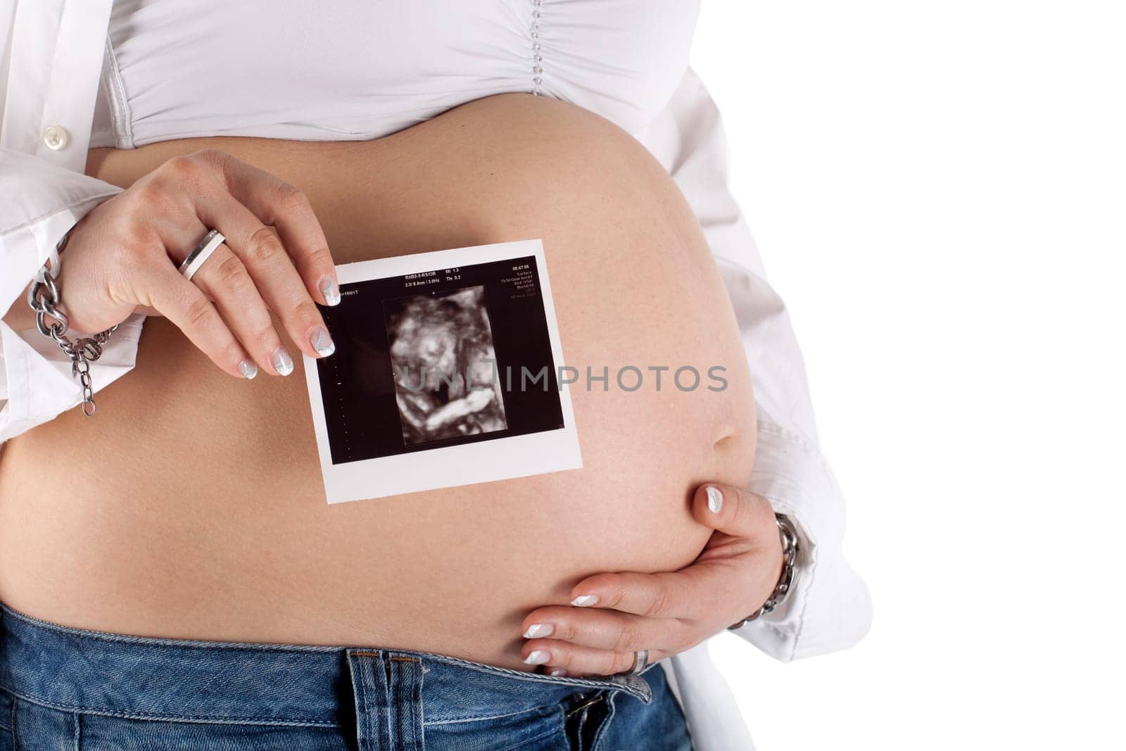 Baby belly with ultrasound image