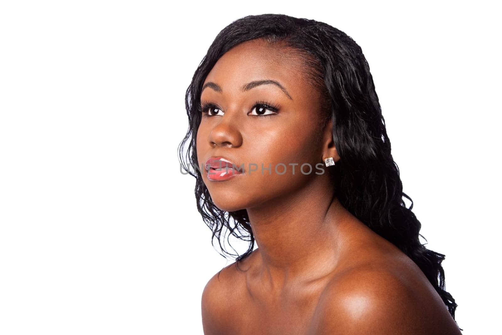 Beautiful face of woman with pimple acne free clear skin, facial skincare dermatitis concept, isolated.