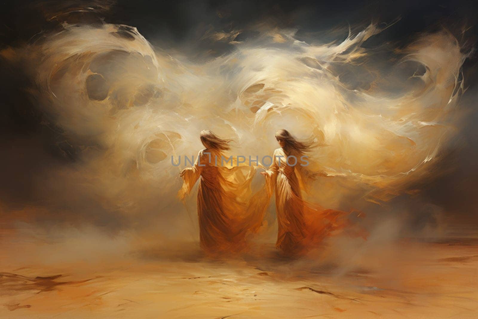 Immerse yourself in the realm of fantasy and behold the awe-inspiring sight of whirling sandstorm djinns.