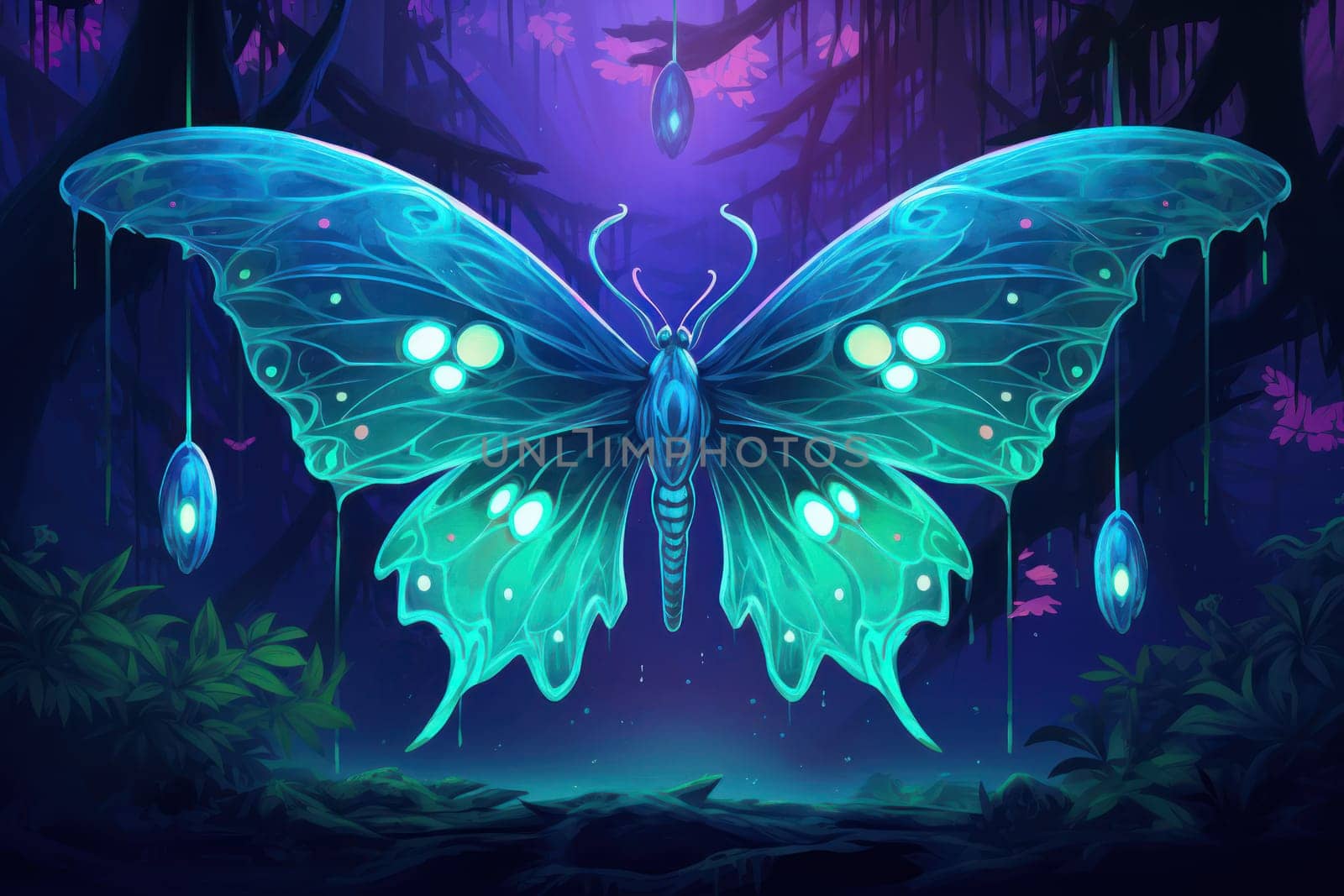 A captivating portrayal of celestial moth guardians, their ethereal presence warding off malevolent spirits with a soft, lunar glow.