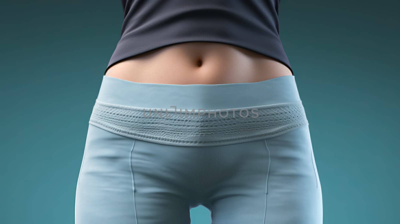 Close up of body of a slender woman in a sportswear.