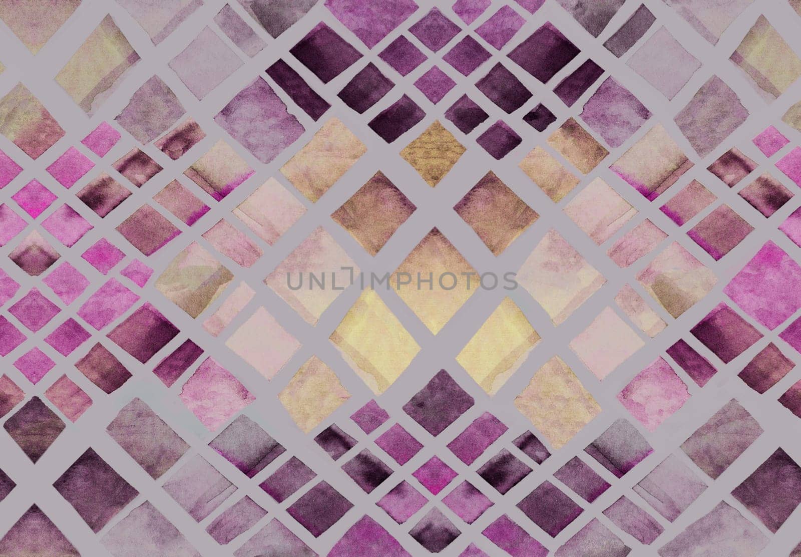 Seamless watercolor pattern with irregular geometry of multicolored rhombuses