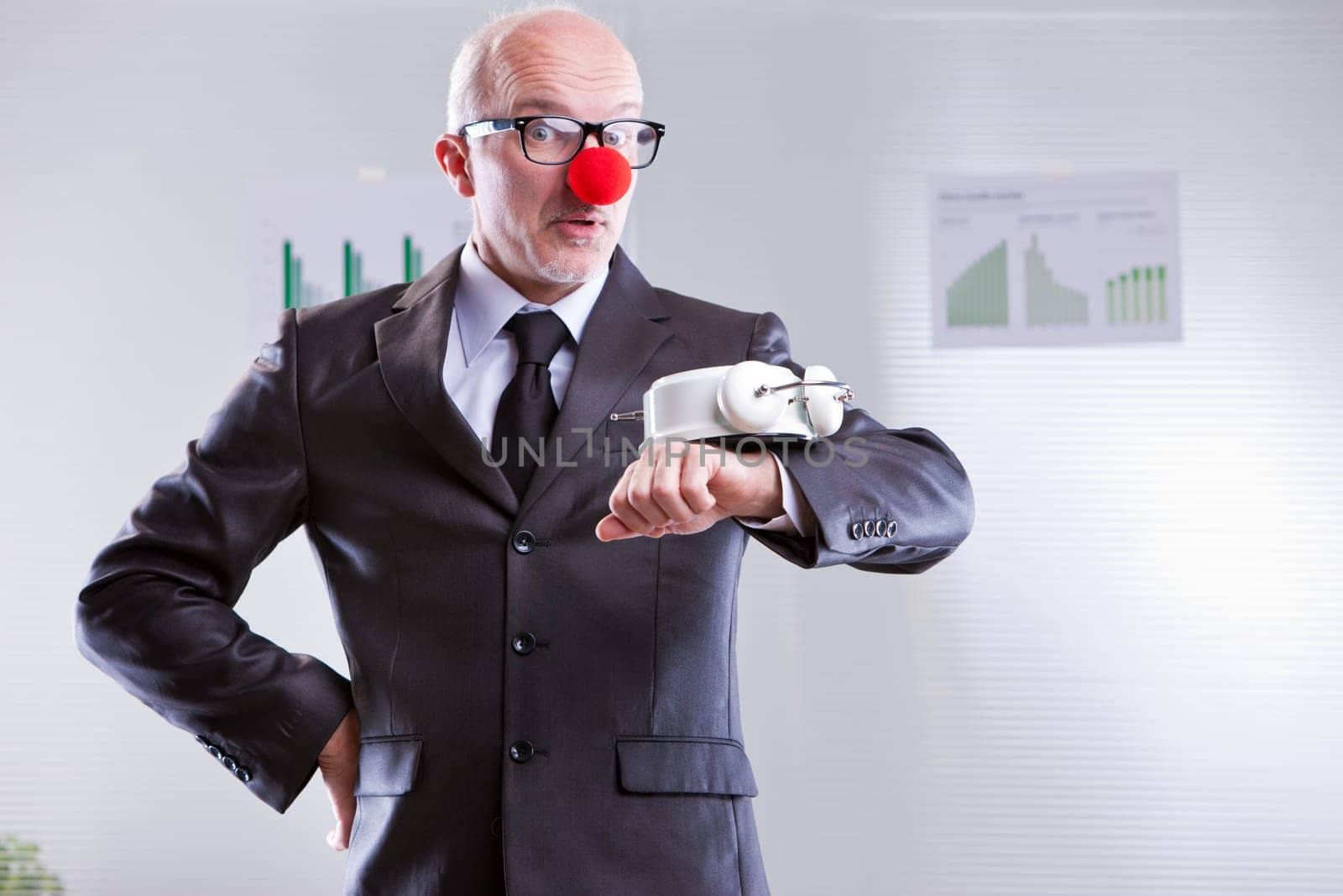 office worker pretending time problems or scheduling problems