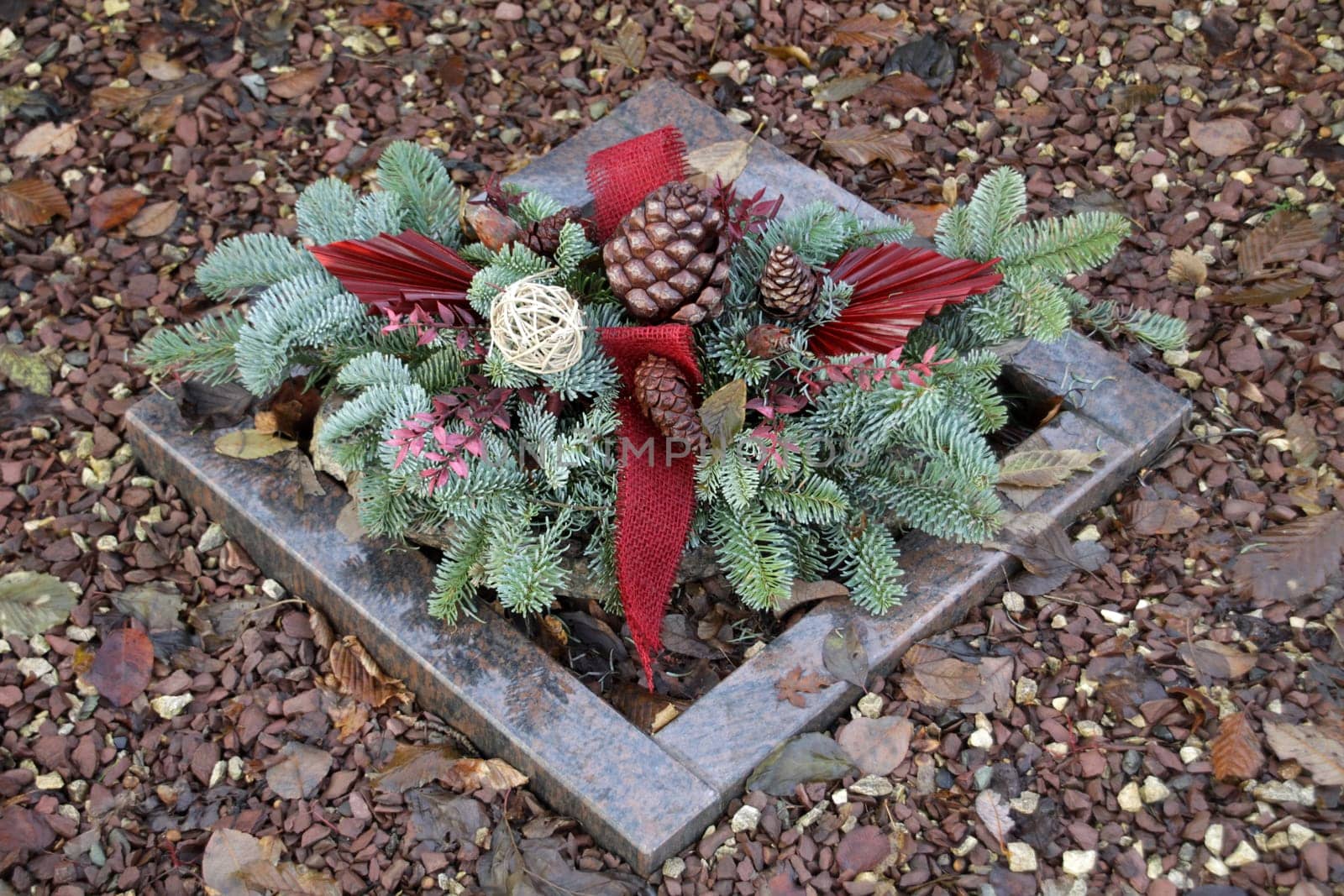 Set as winter decoration on a grave