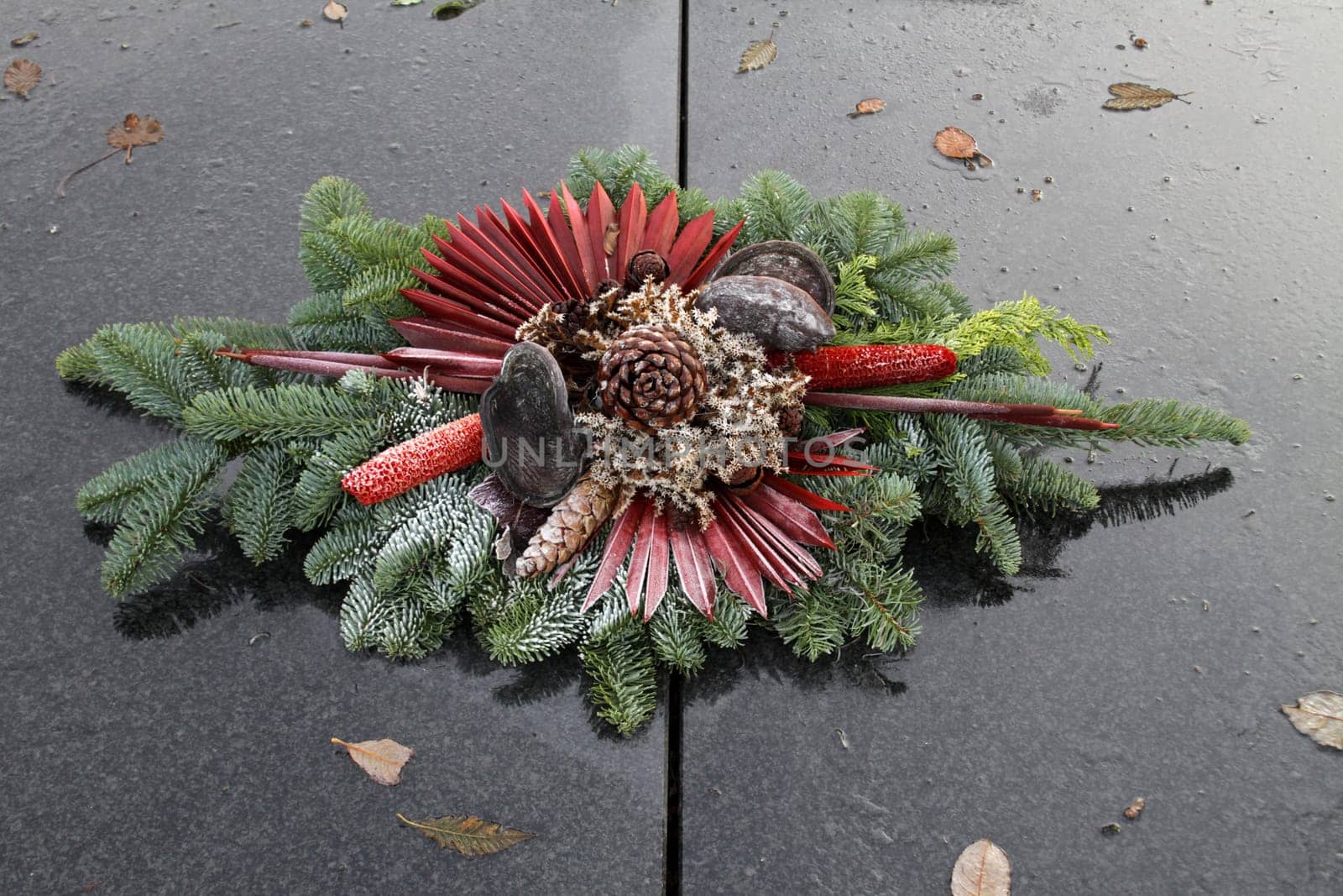 Set as winter decoration on a grave
