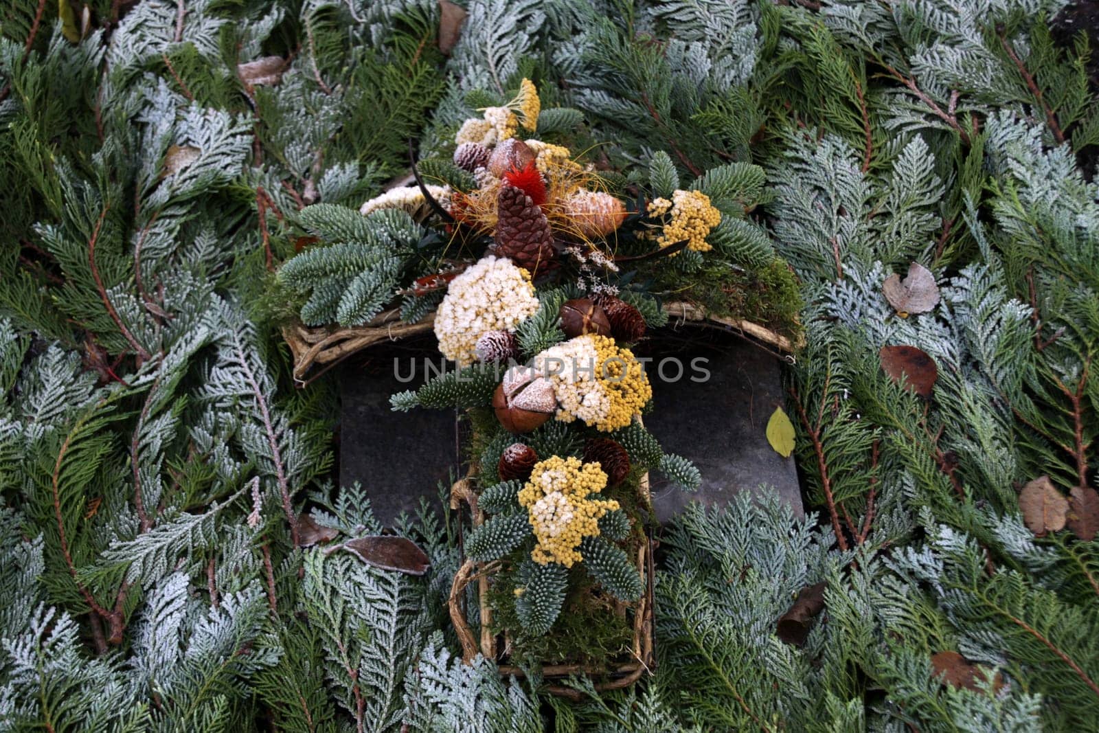 Set as winter decoration on a grave