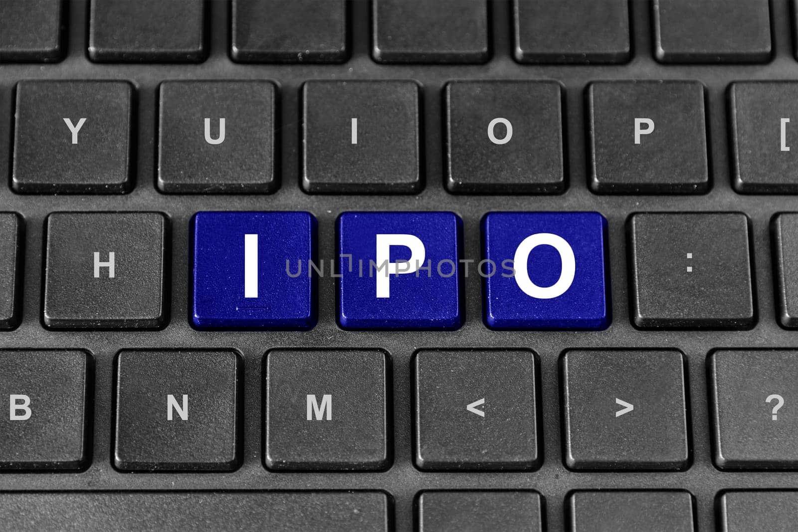 blue IPO or initial public offering word on keyboard