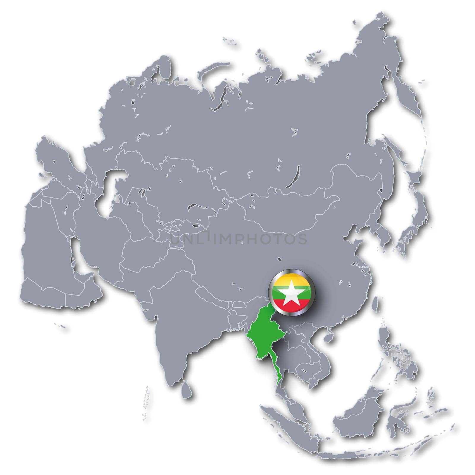 Asia map with Myanmar