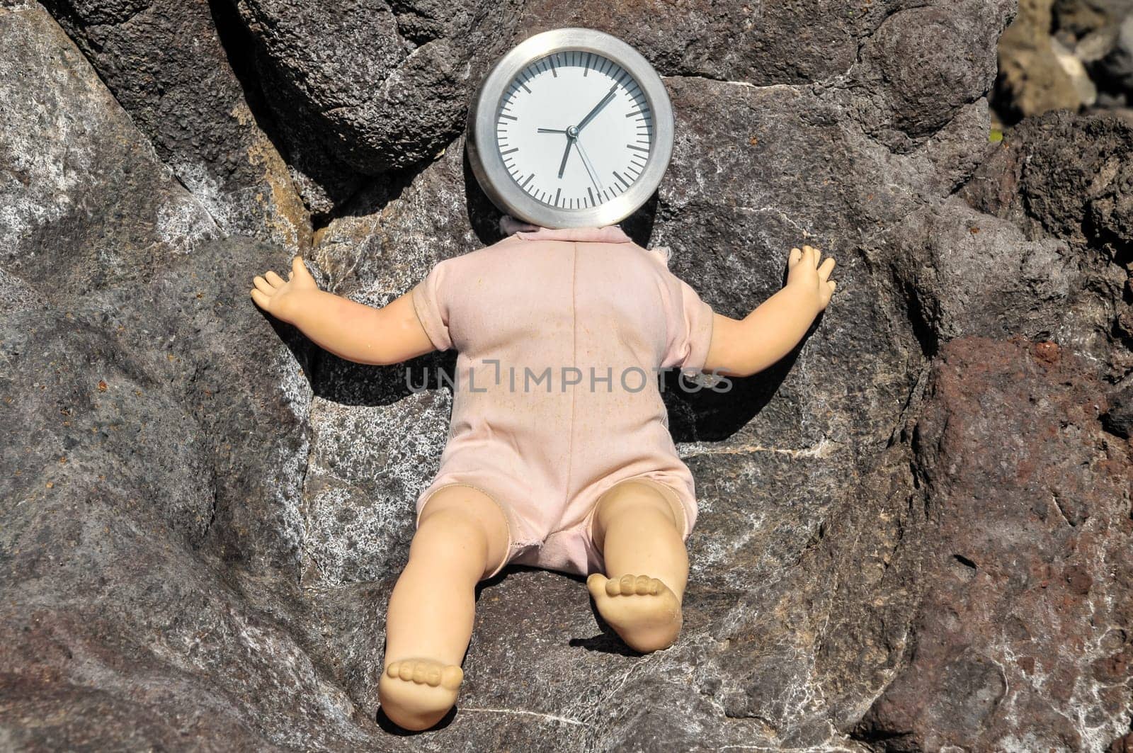 Vinatage Ancient Doll with Clock Face Head
