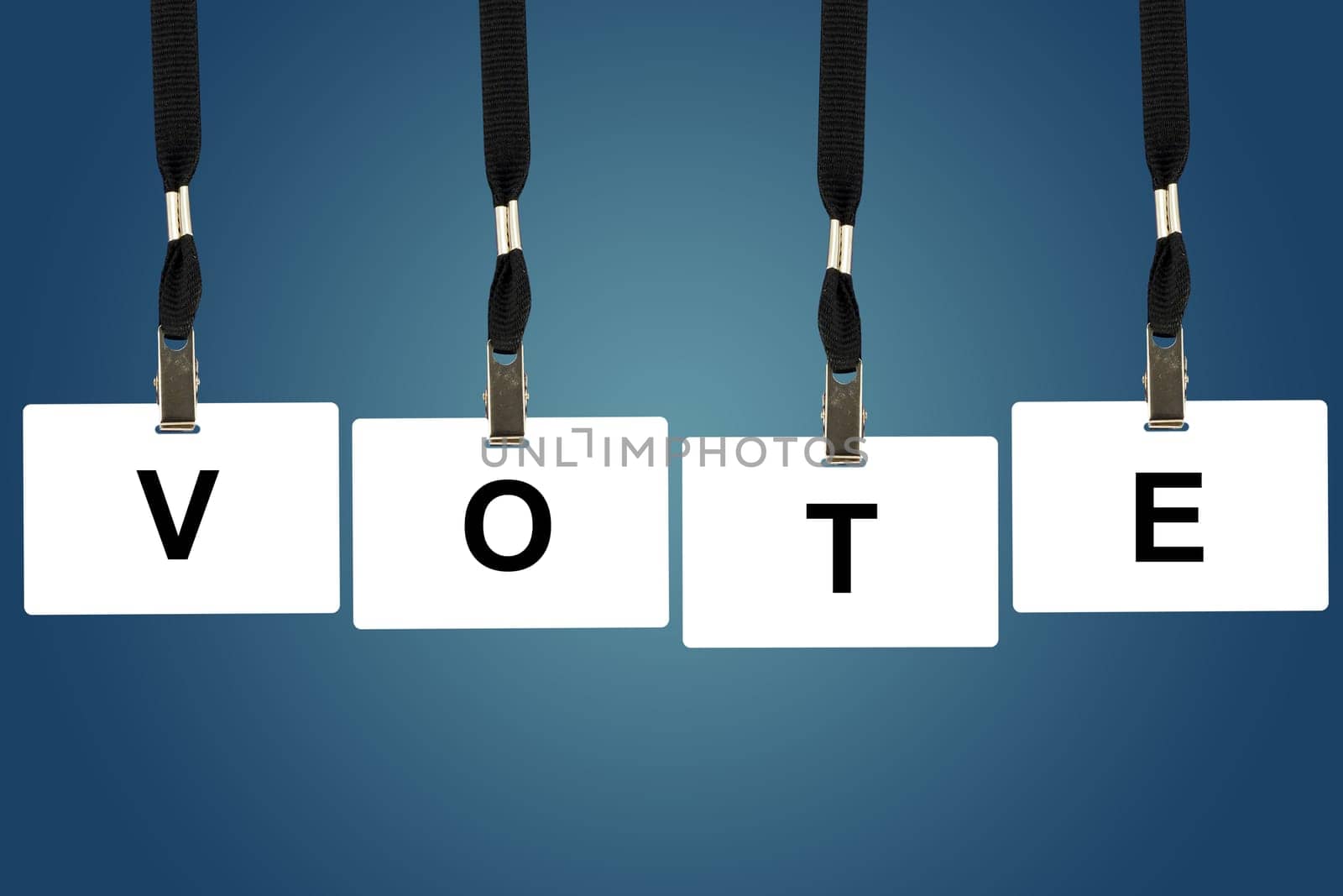 vote word on badge with blue background