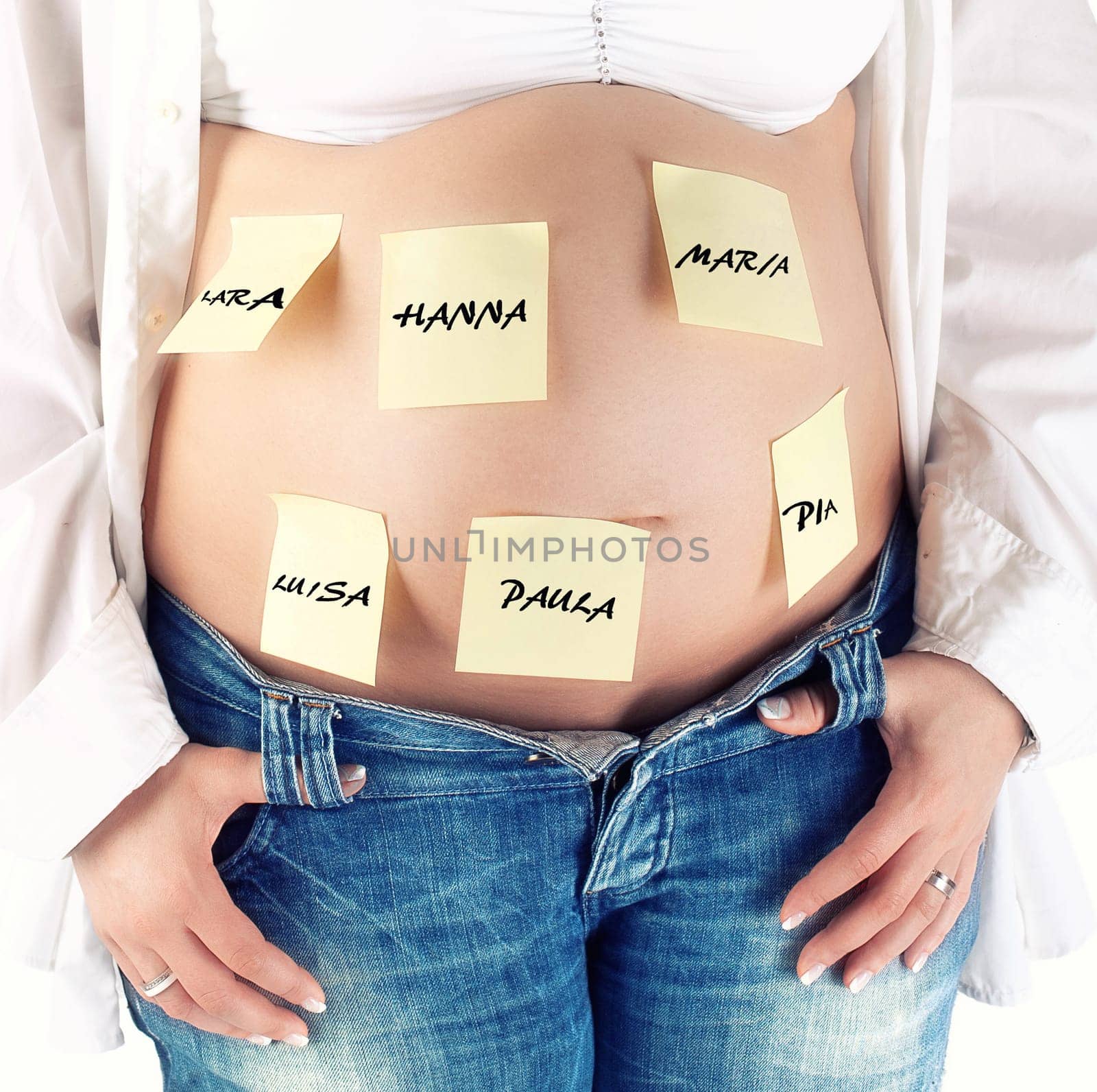 Pregnant women with sticky notes - naming