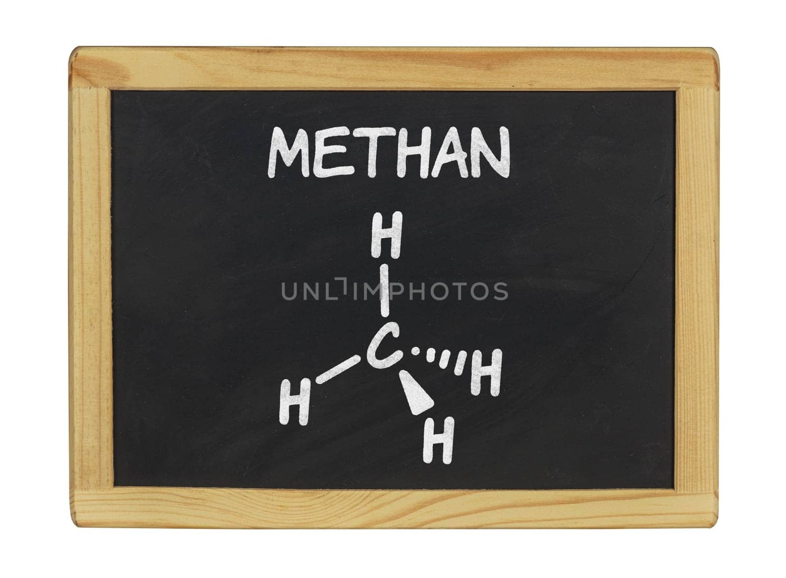 chemical structural formula of methane on a slate