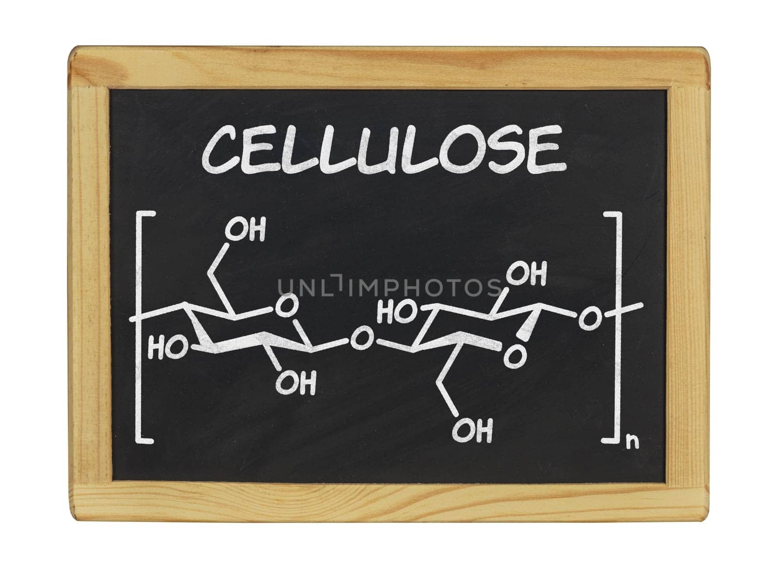 chemical structural formula of cellulose on a slate board