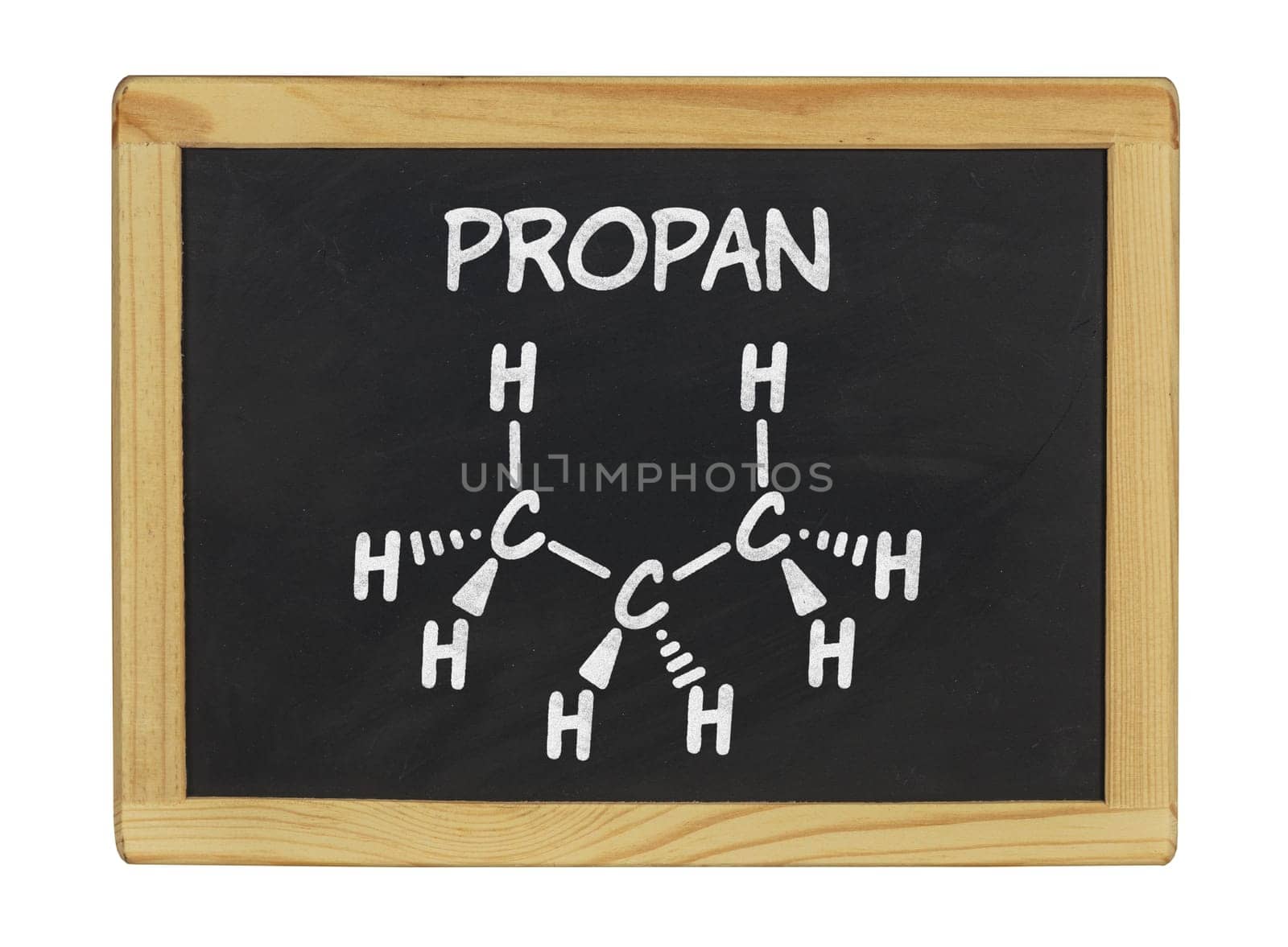 chemical structural formula of propane on a slate board