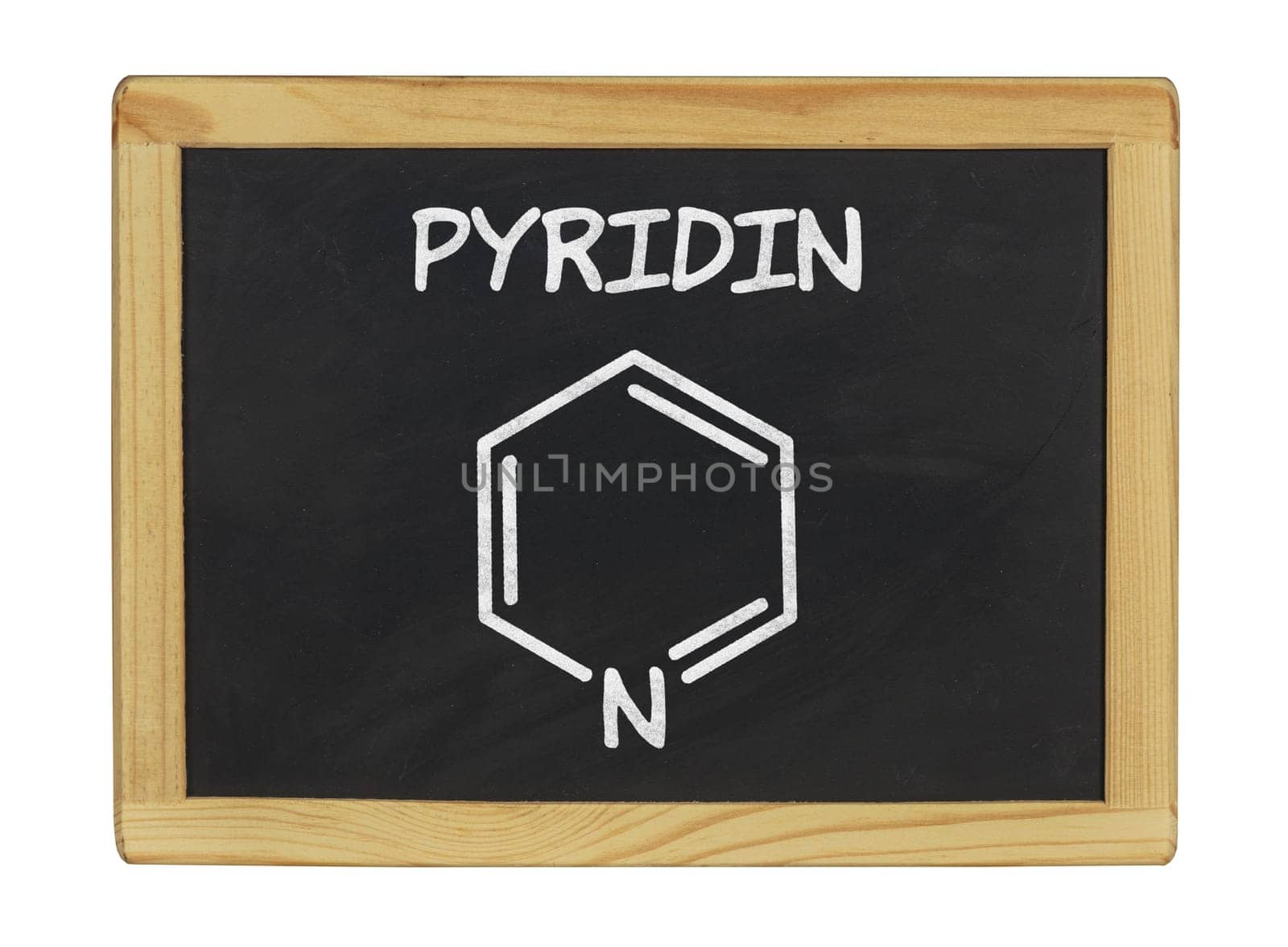 chemical structural formula of pyridine on a slate board