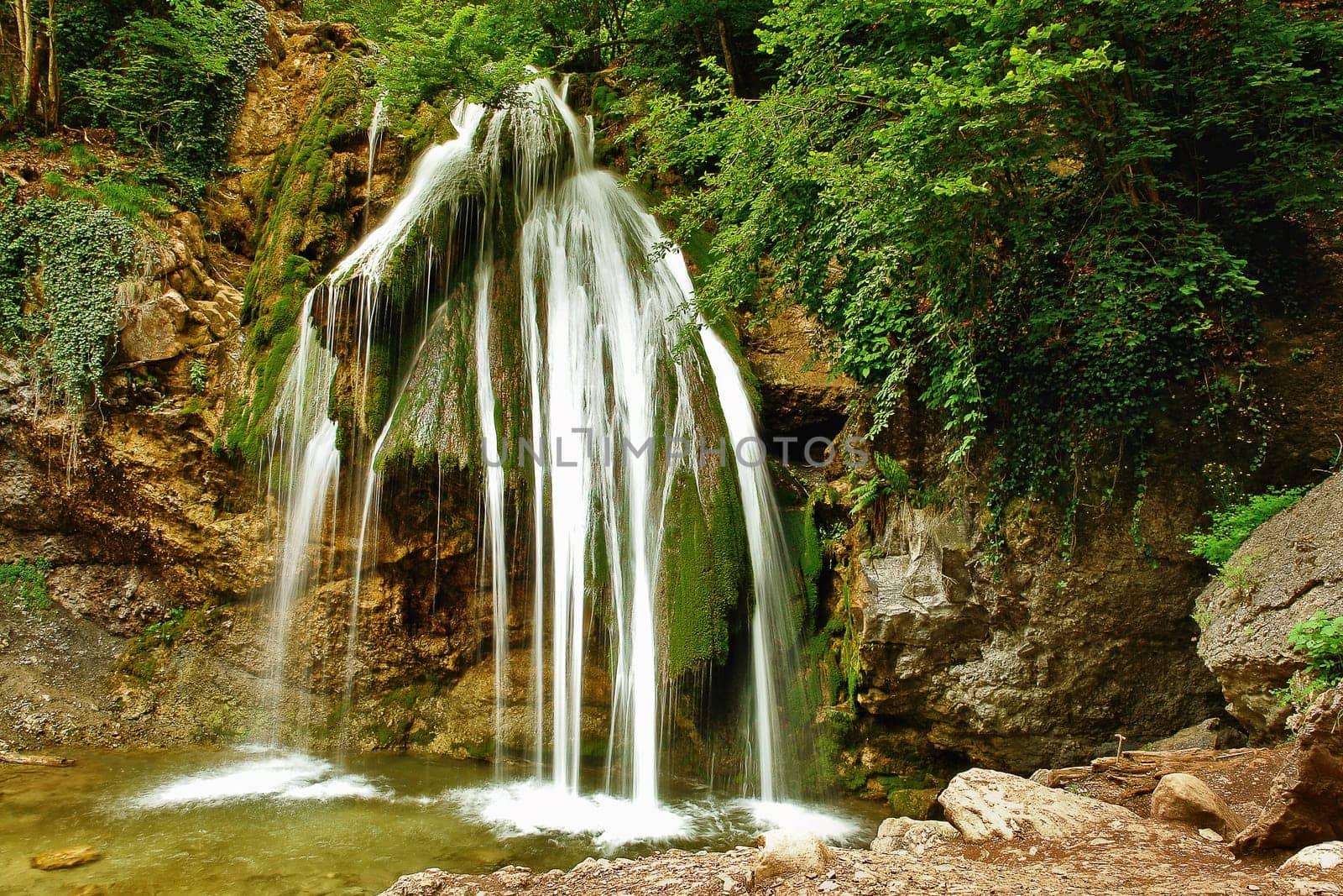 Beautiful waterfall Djur-Djur in forest, Crimea, Ukraine