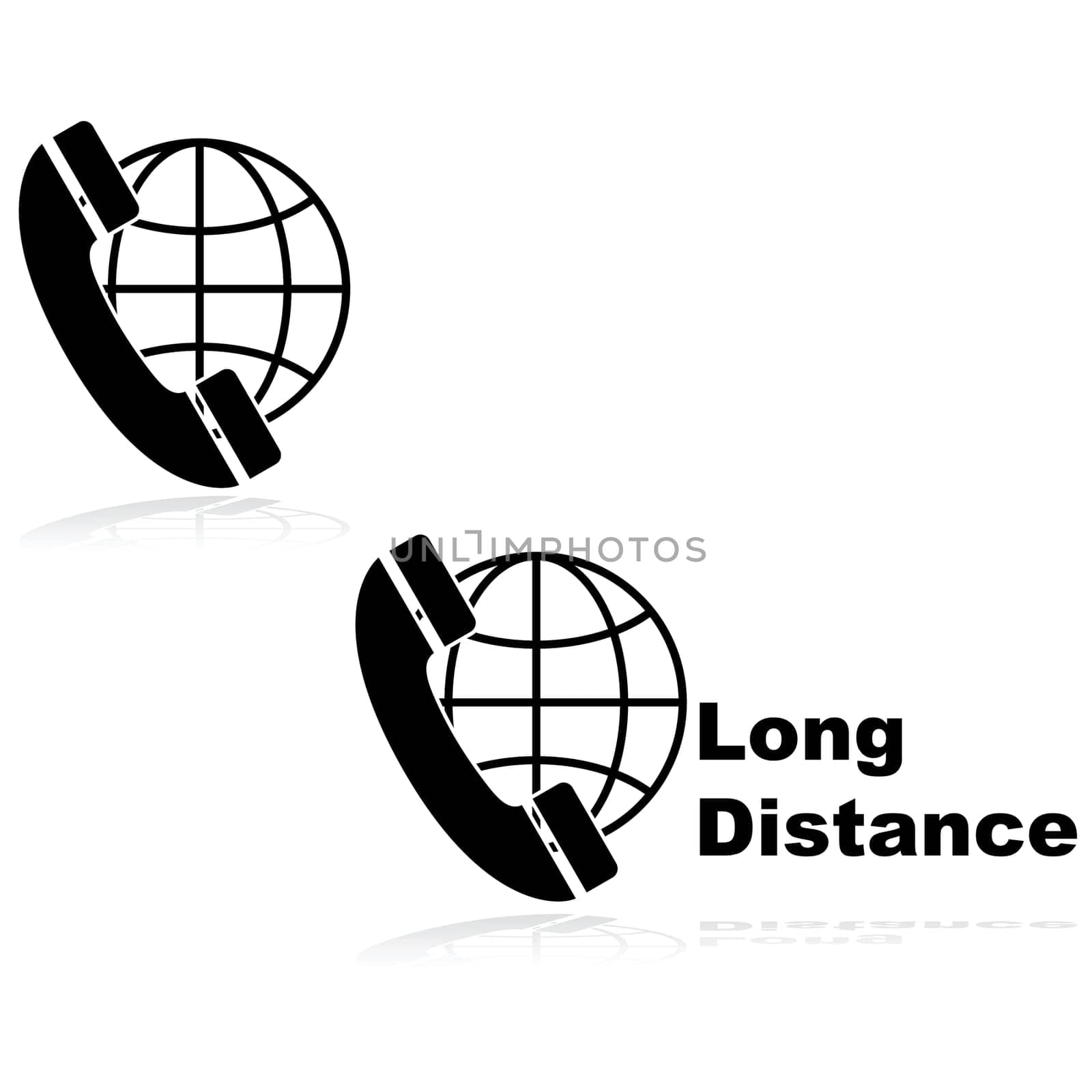 Icons showing a telephone in front of a globe, indicating long distance calls