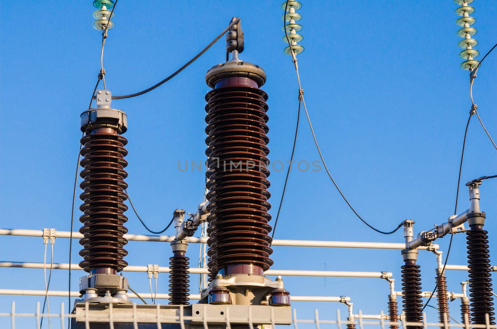 High-voltage insulators on transformer substation
