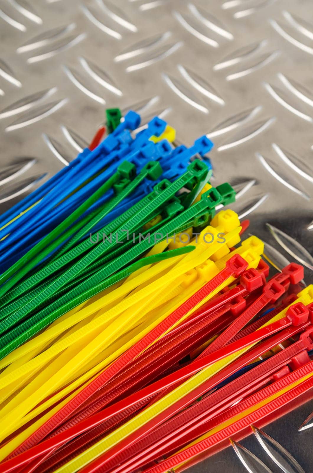Set colored cable ties, close up