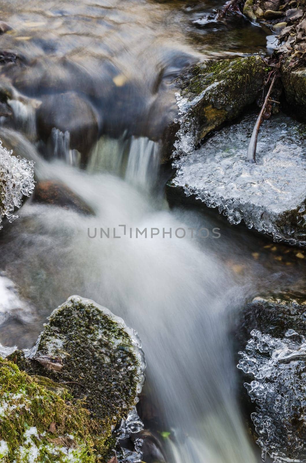 Small creek with a waterfall close up