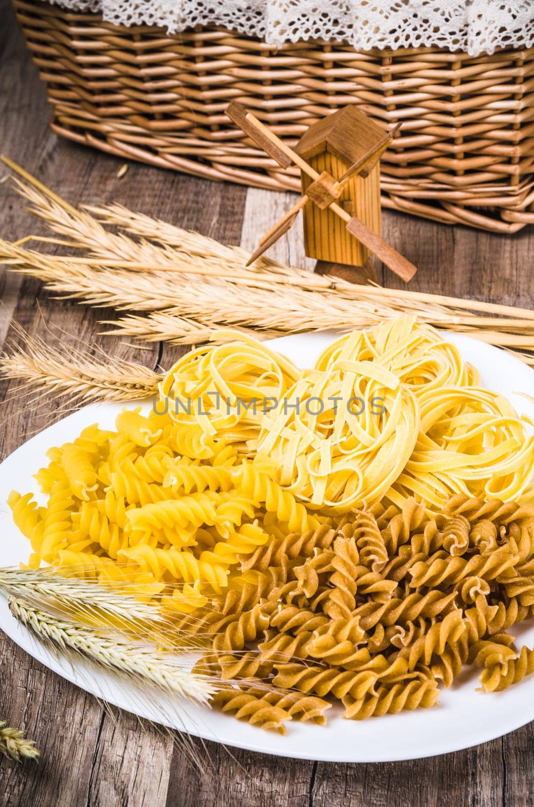 Variety of pasta and rye cones