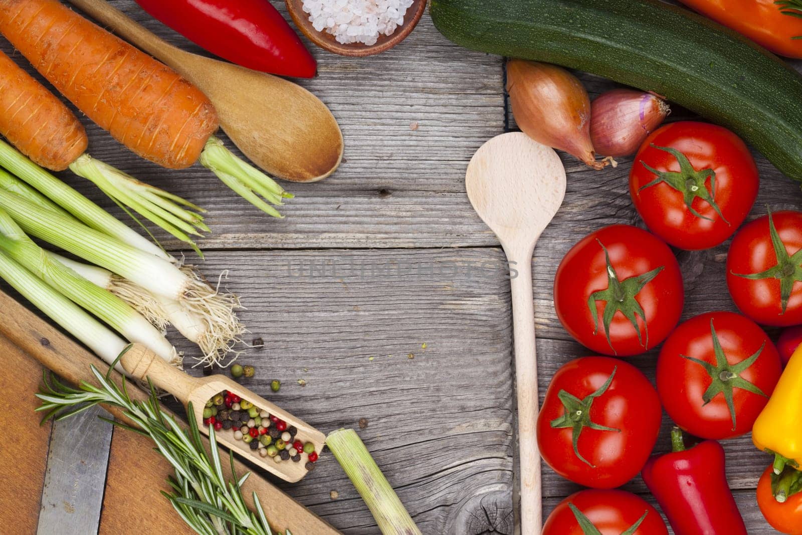 Vegetables,herbs and spices on a wooden table