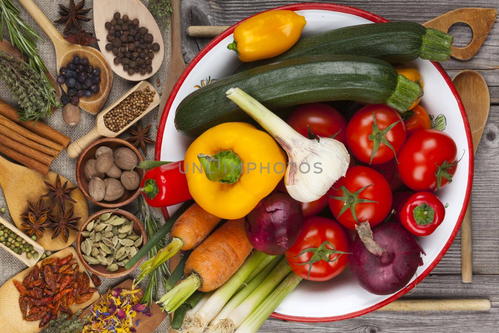 Fresh vegetables,herbs and spices