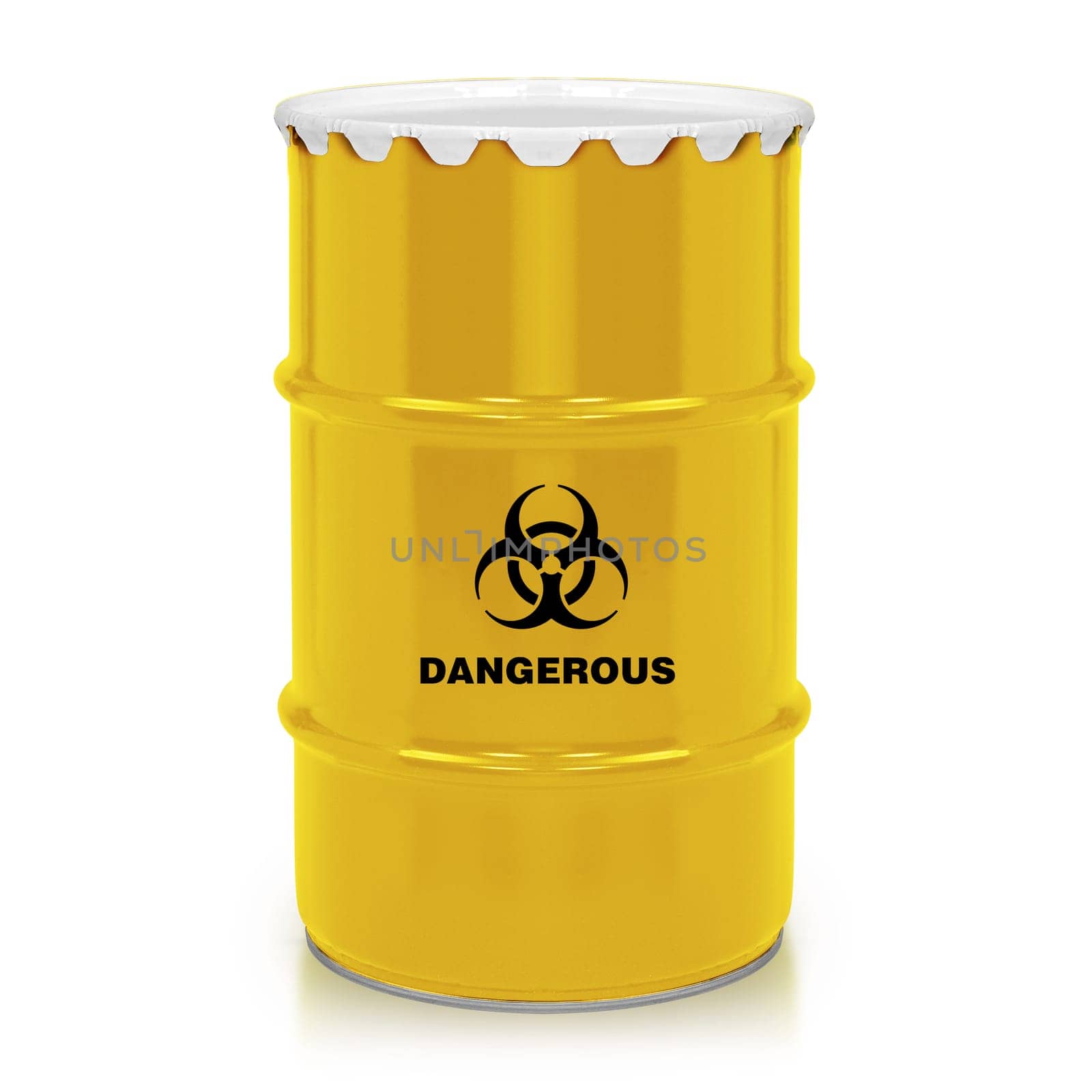Golden plastic barrel with dangerous sign isolated on a white background.  (with clipping work path)