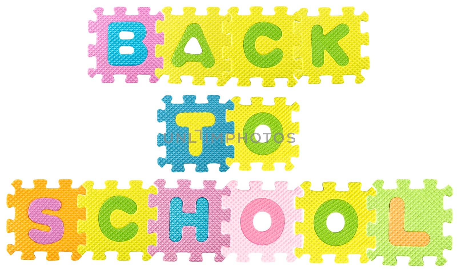 Back to School sentence created from Alphabet puzzle isloated on white background , with clipping path.