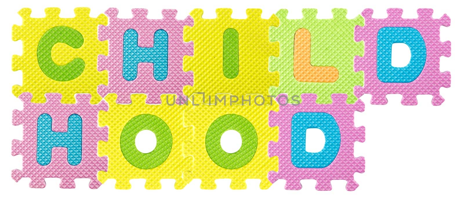 Childhood word created from Alphabet puzzle isloated on white background , with clipping path.