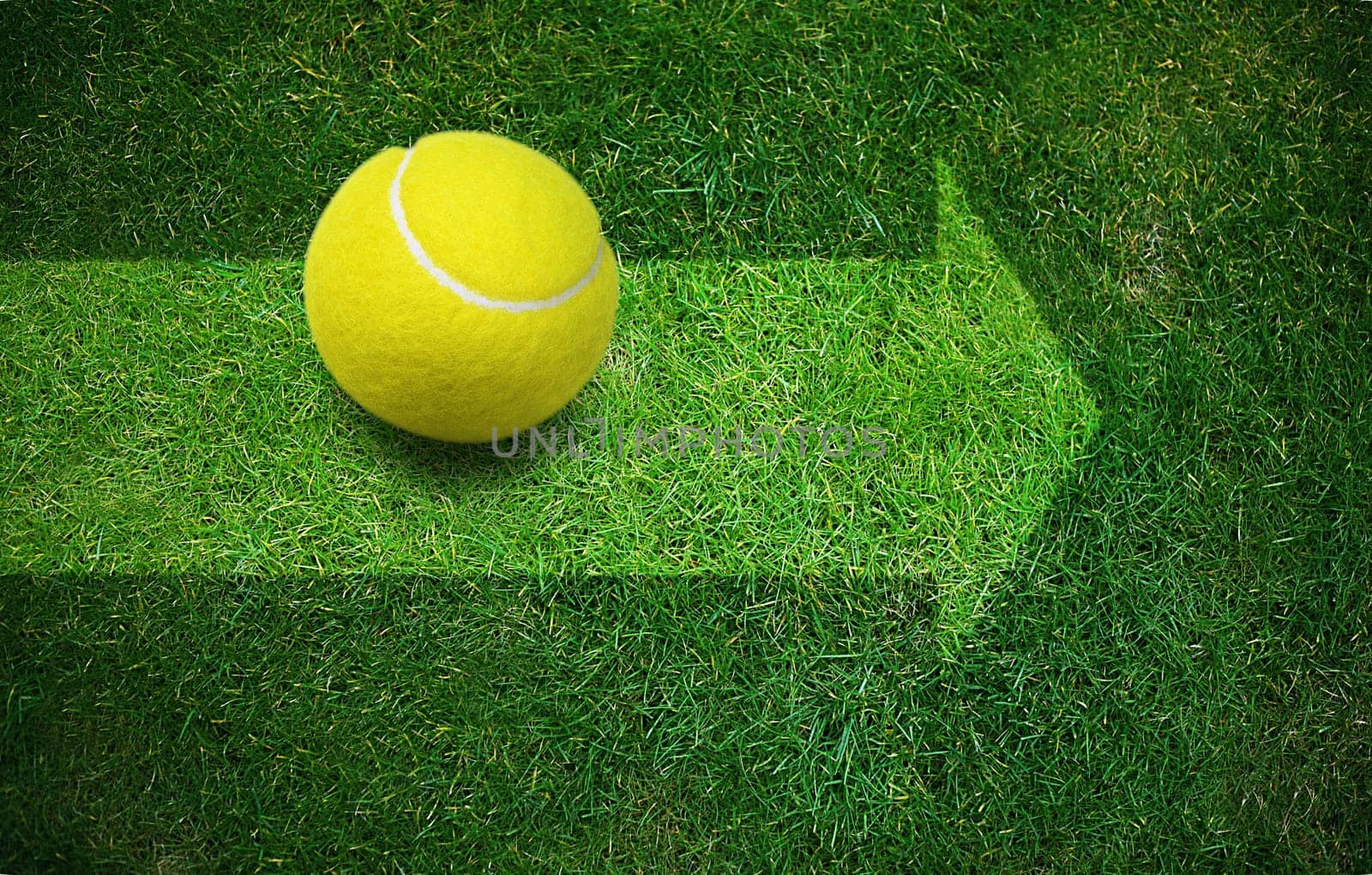 tennis ball  on the grass with direction arrow