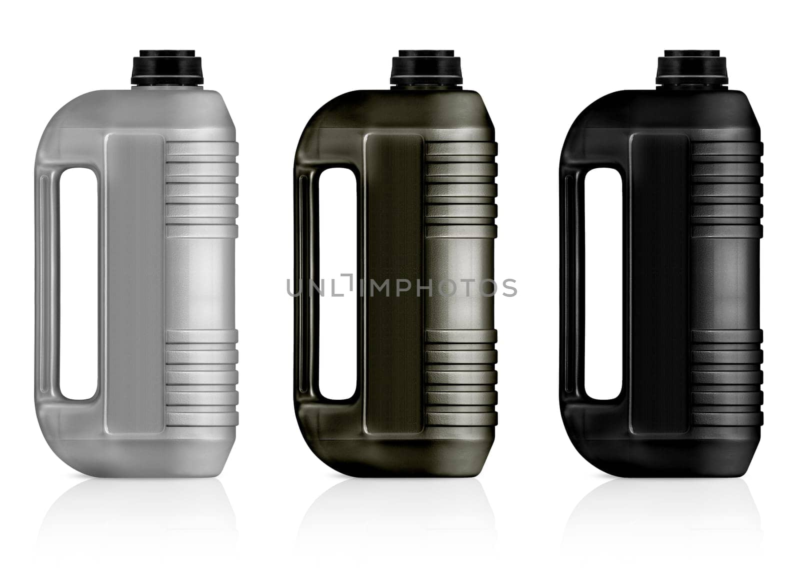 White, gray, black plastic gallon, jerry can  isolated on a white background.  (with clipping work path)
