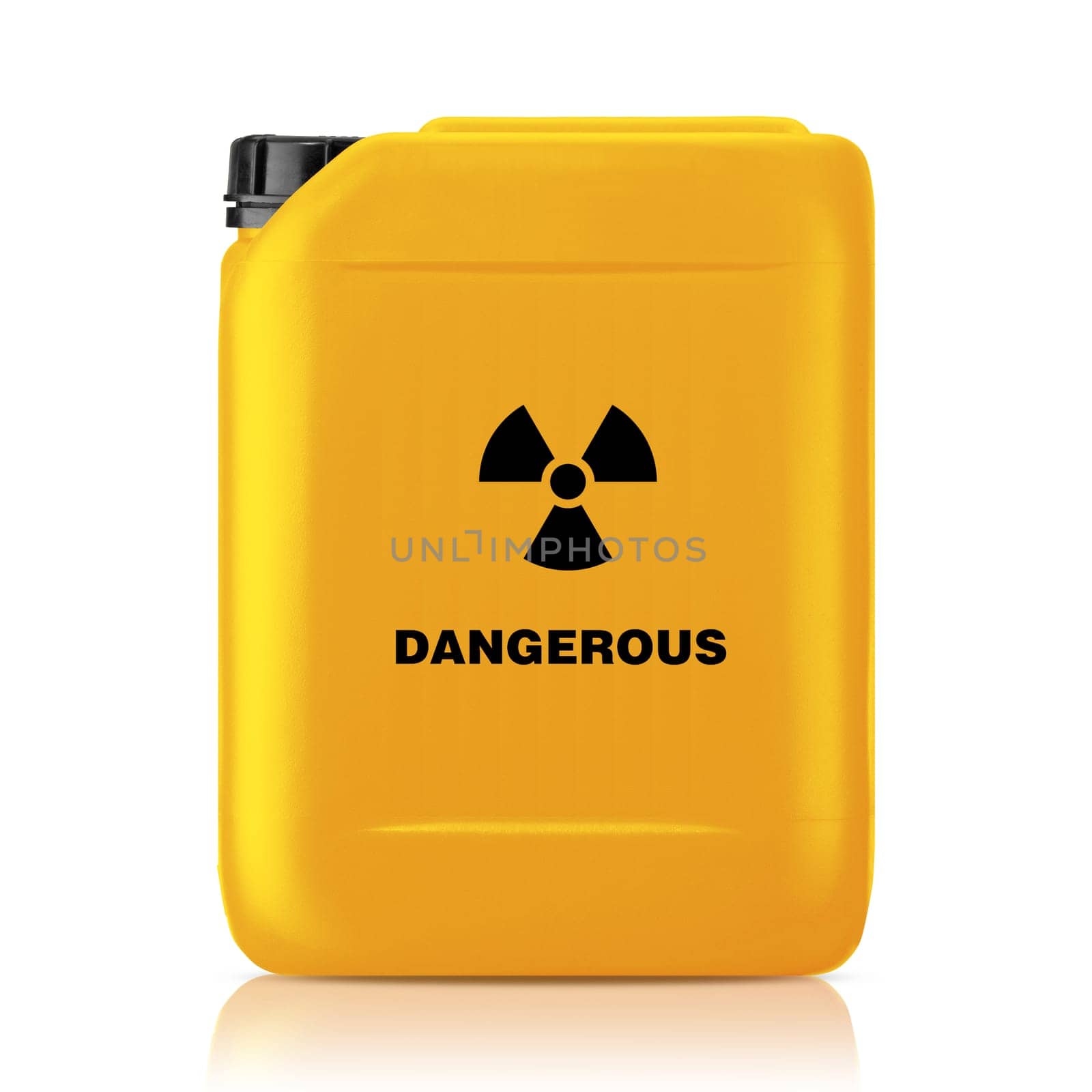 Yellow plastic gallon, jerry can with dangerous sign isolated on a white background.  (with clipping work path)