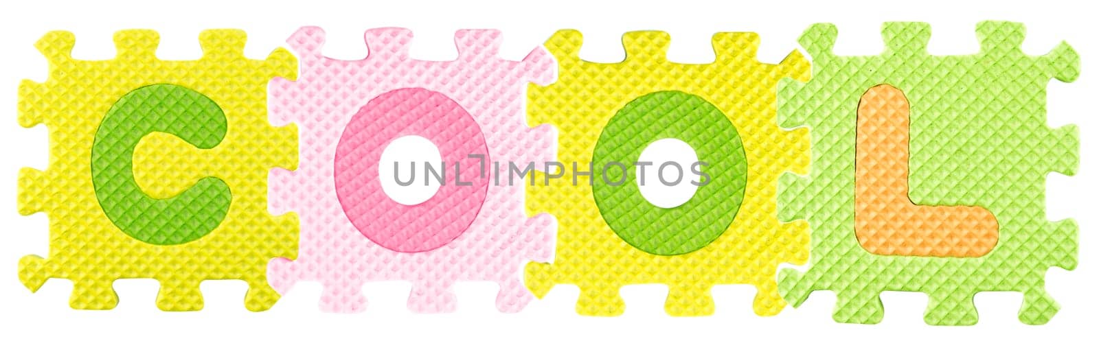 Cool word created from Alphabet puzzle isloated on white background , with clipping path.