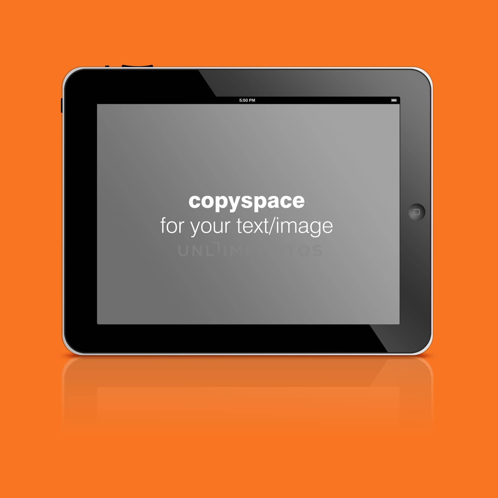 Tablet computer  with copy space to add your text or photo isolated on orange background.
