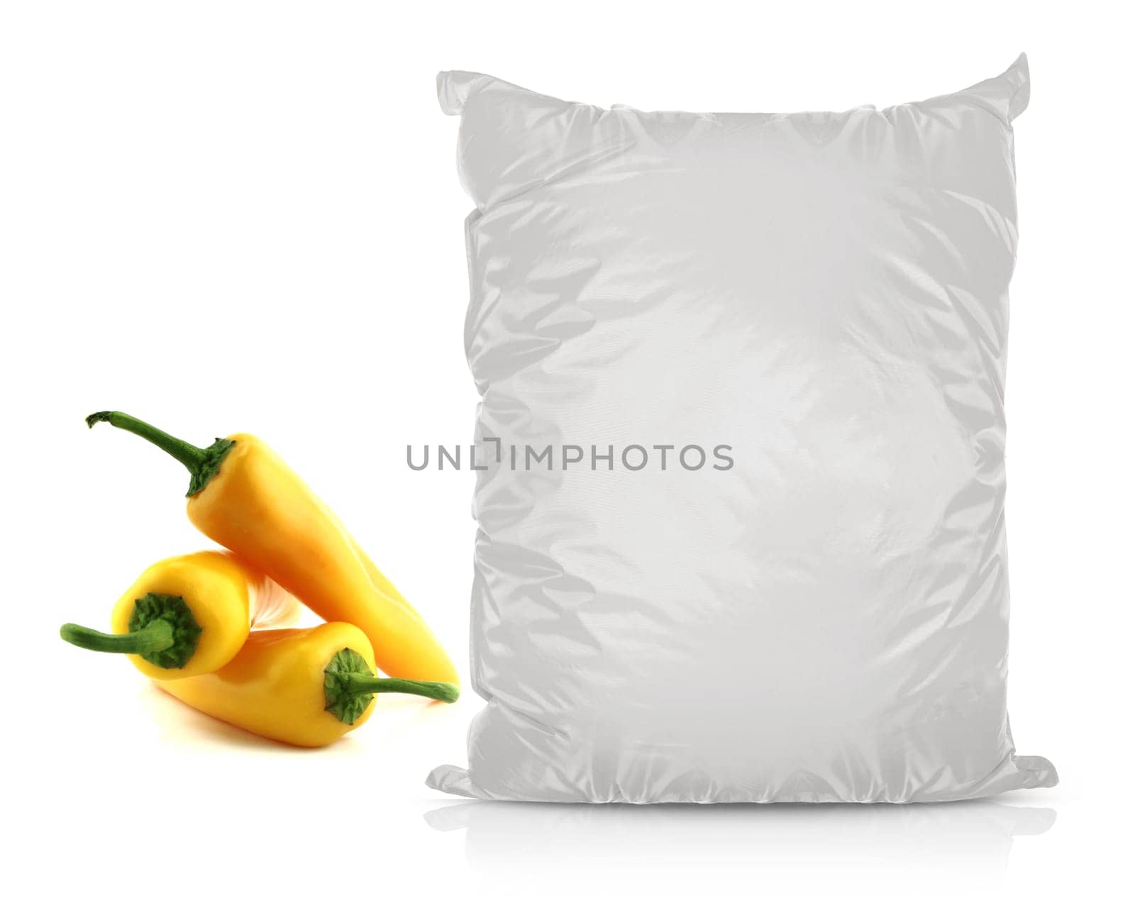 White Blank Foil Food Bag Packaging For Pepper, Spices, Sachet, Chips. Plastic Pack Template Ready For Your Design. (with clipping work path)