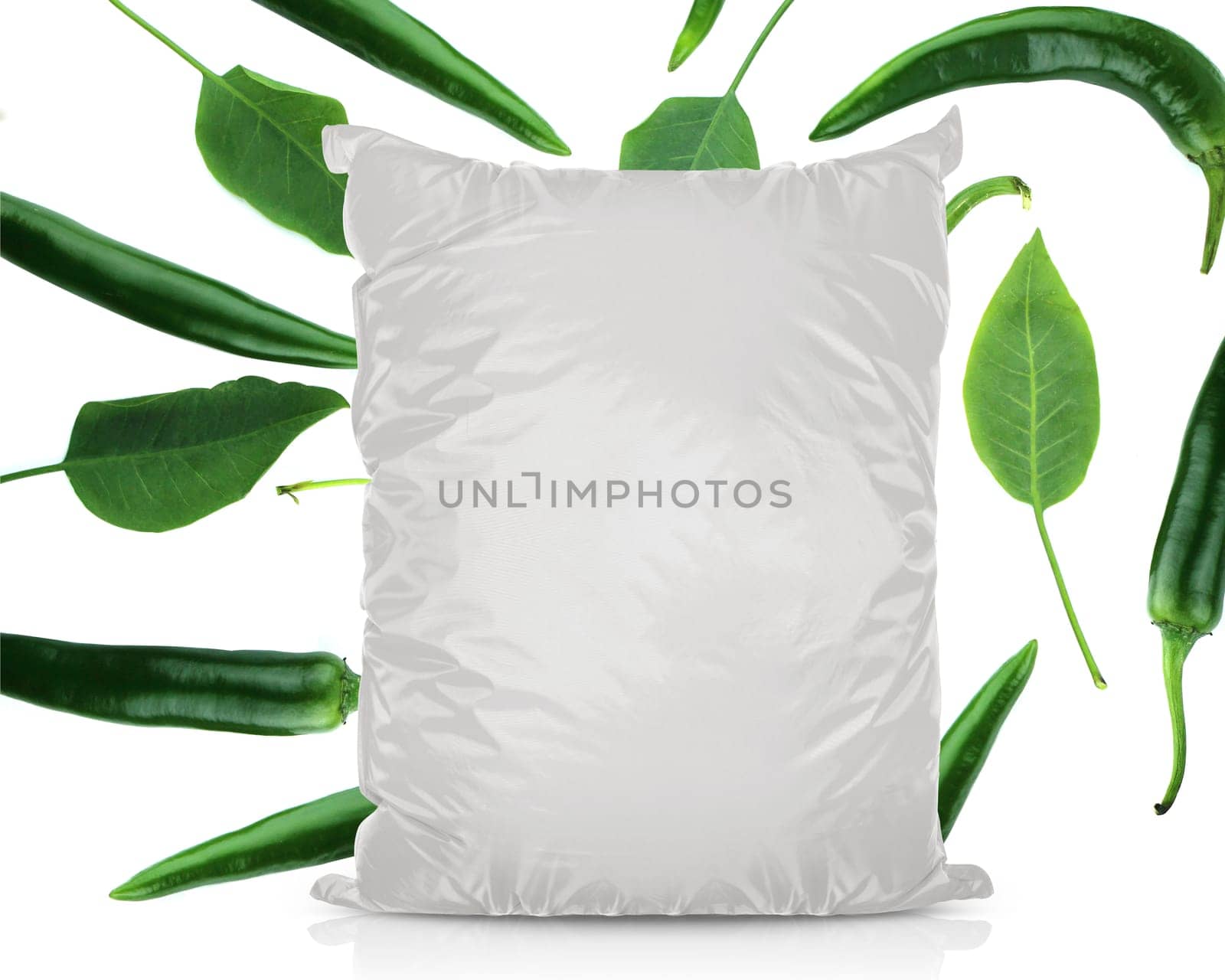 White Blank Foil Food Bag Packaging For Pepper, Spices, Sachet, Chips. Plastic Pack Template Ready For Your Design. (with clipping work path)
